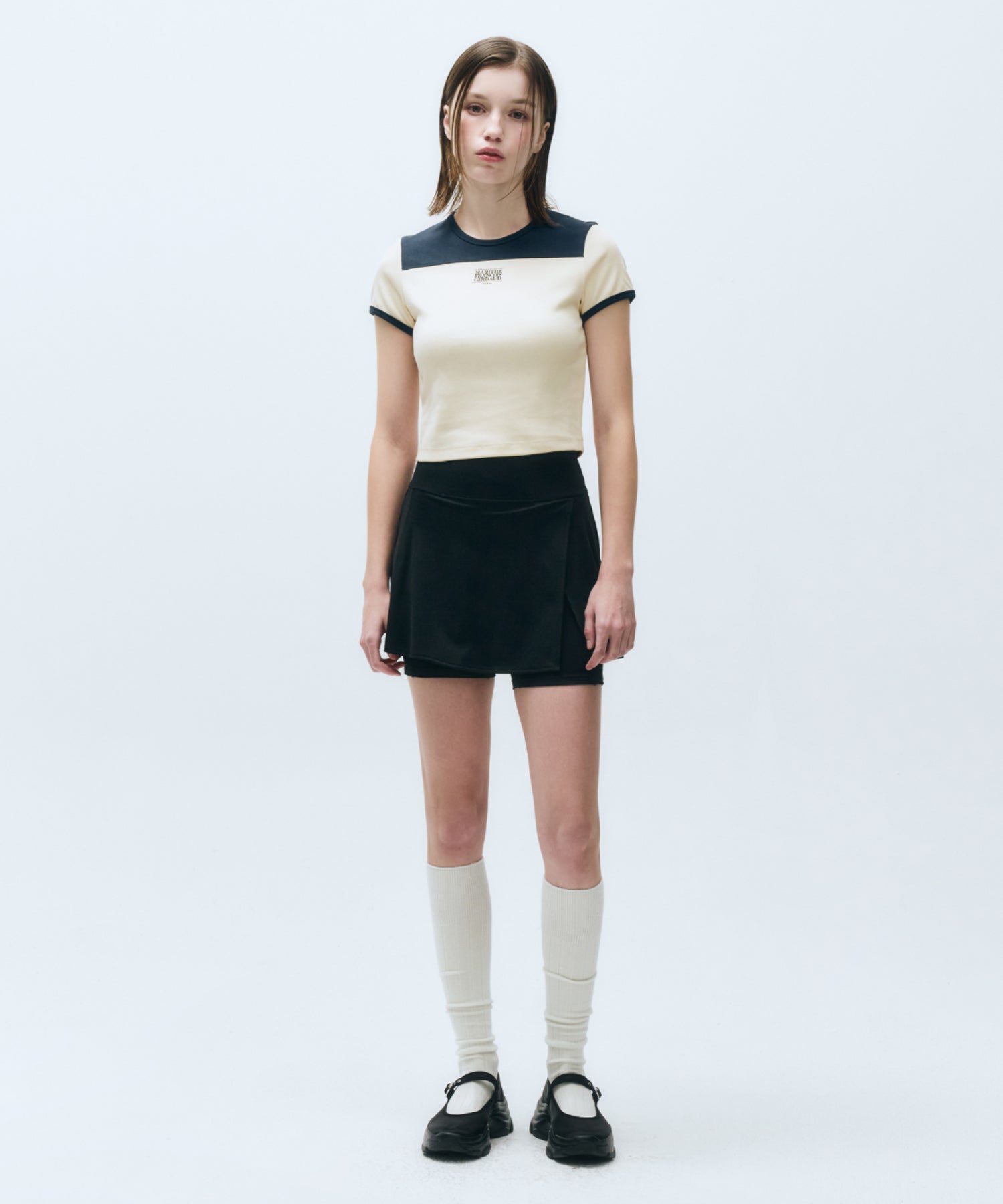 Marithe & Francois Girbaud - Mouvement W Classic Logo Wrap Skirts Shorts (Black) product image 2 | TRAB K-Fashion Australia