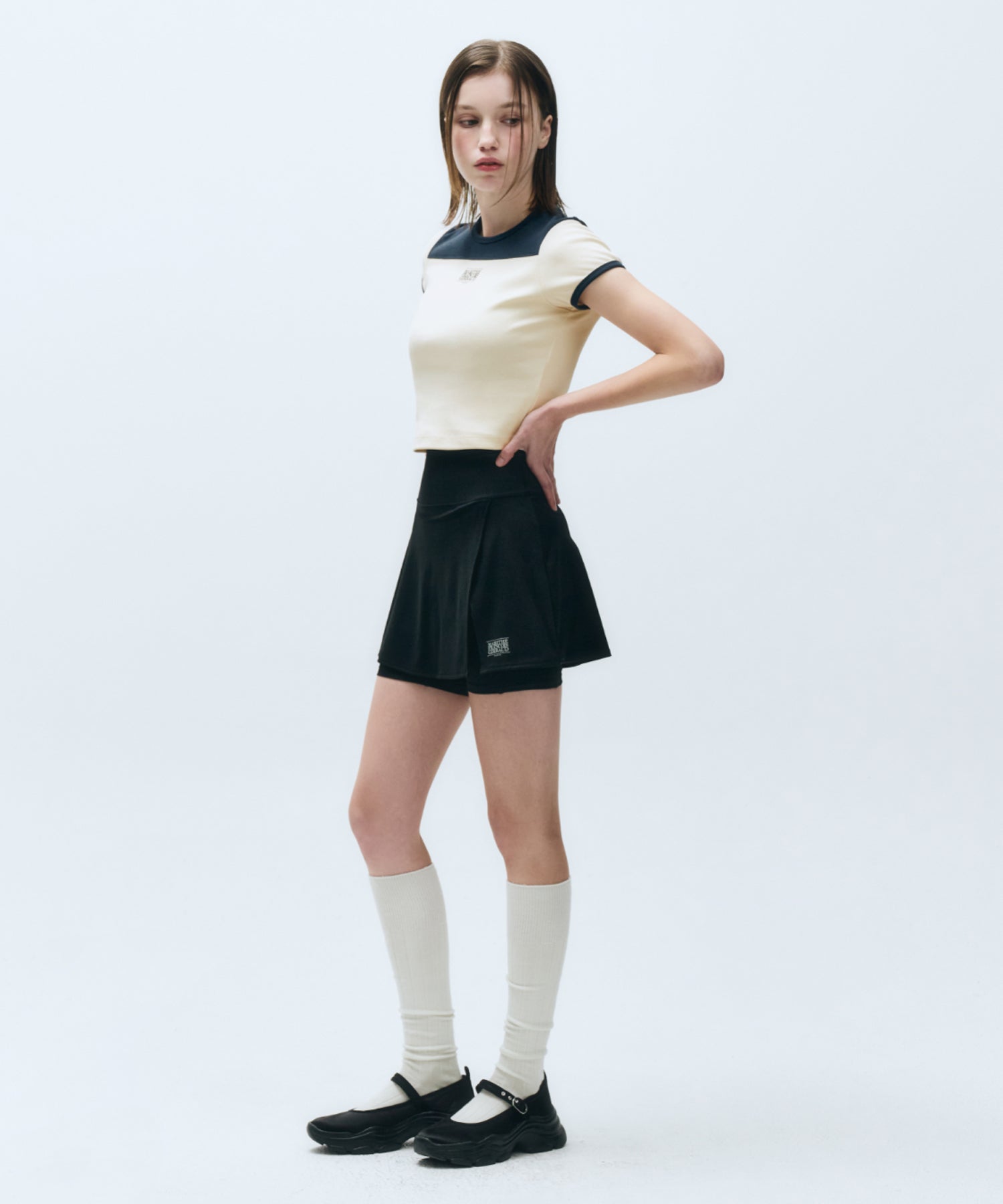 Marithe & Francois Girbaud - Mouvement W Classic Logo Wrap Skirts Shorts (Black) product image 3 | TRAB K-Fashion Australia