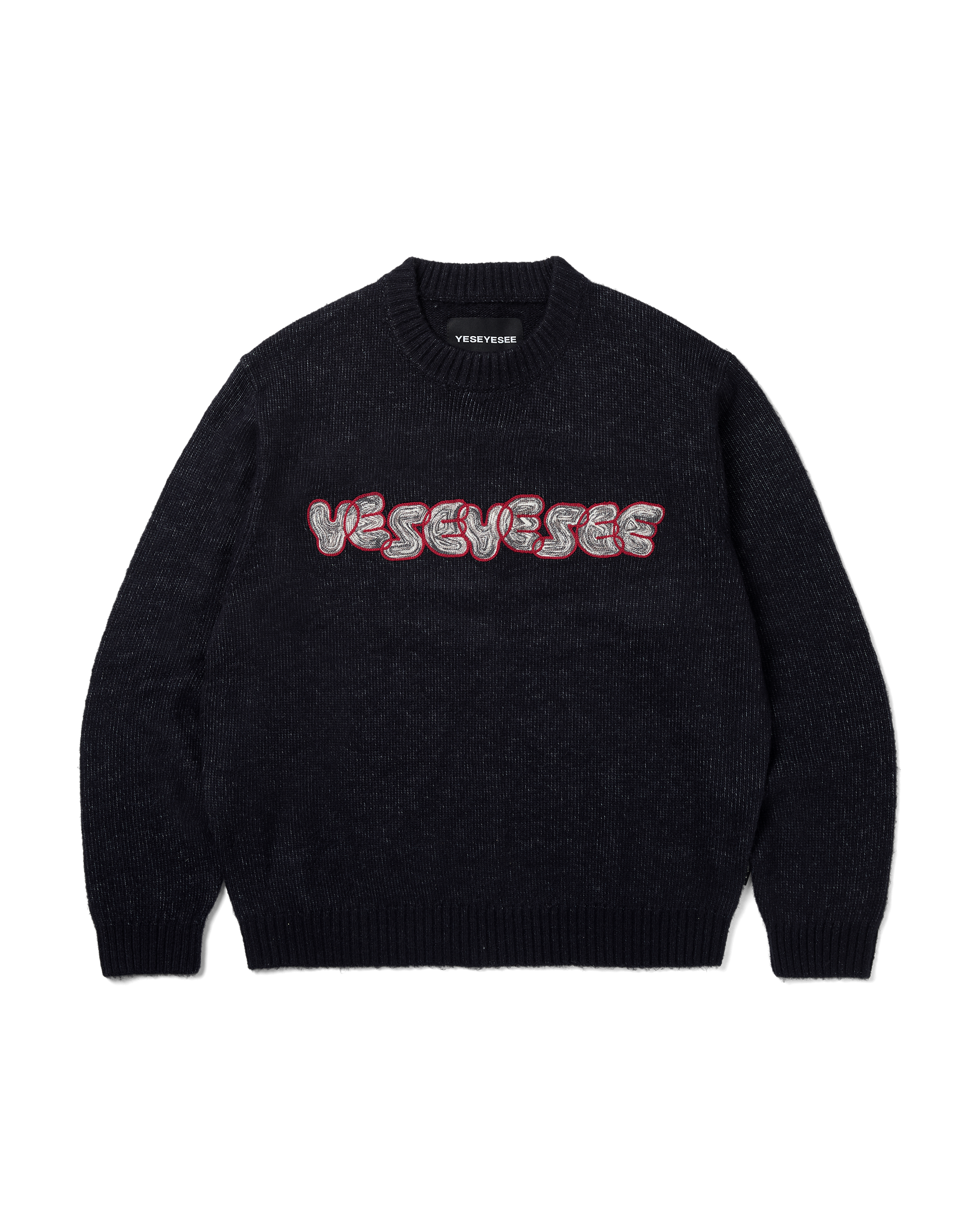 yeseyesee - Marble Pattern Logo Knit Pullover (Black) product image 1 | TRAB K-Fashion Australia