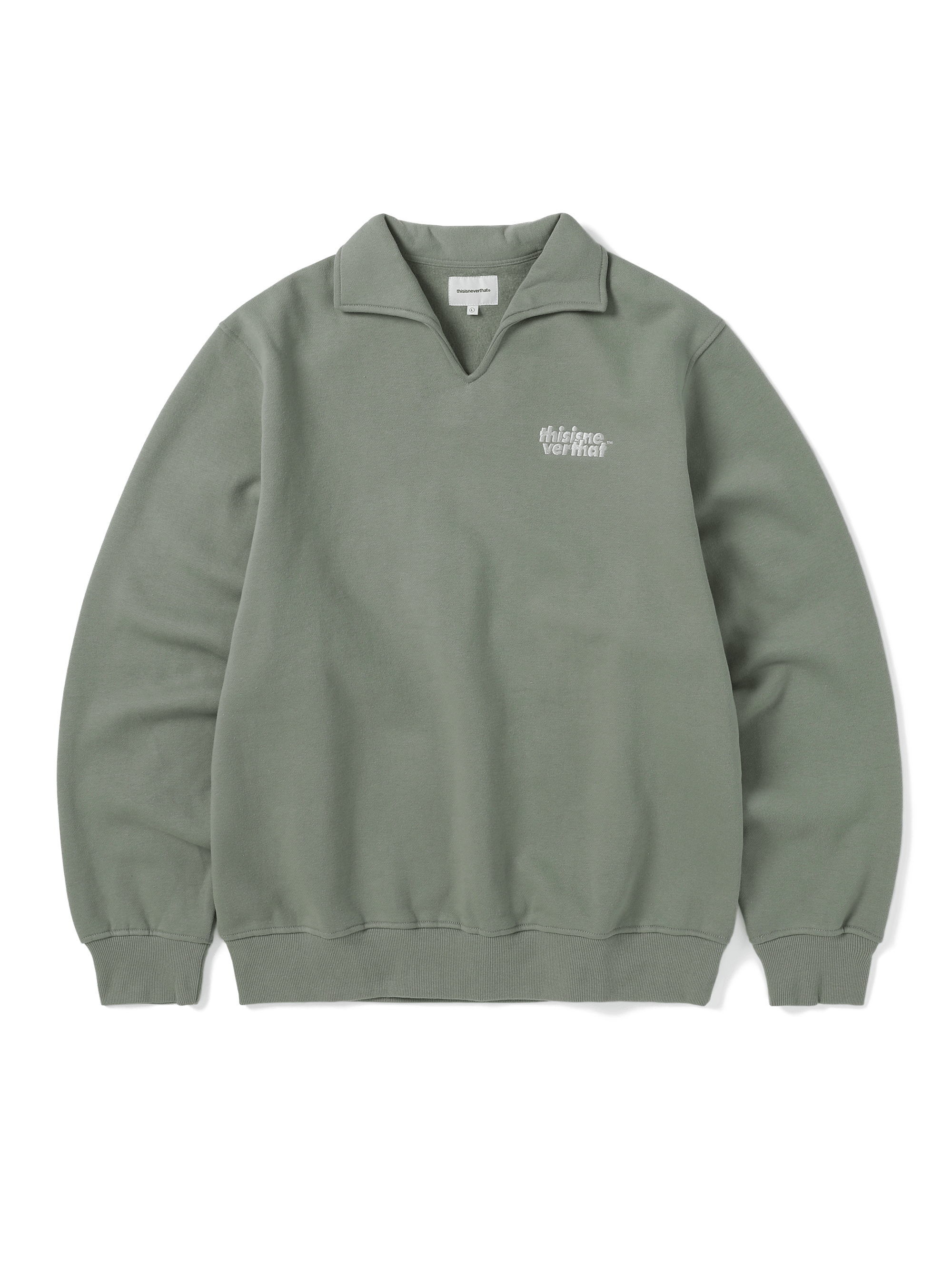 thisisneverthat - Open Collar Sweatshirt (Light Olive) product image 1 | TRAB K-Fashion Australia