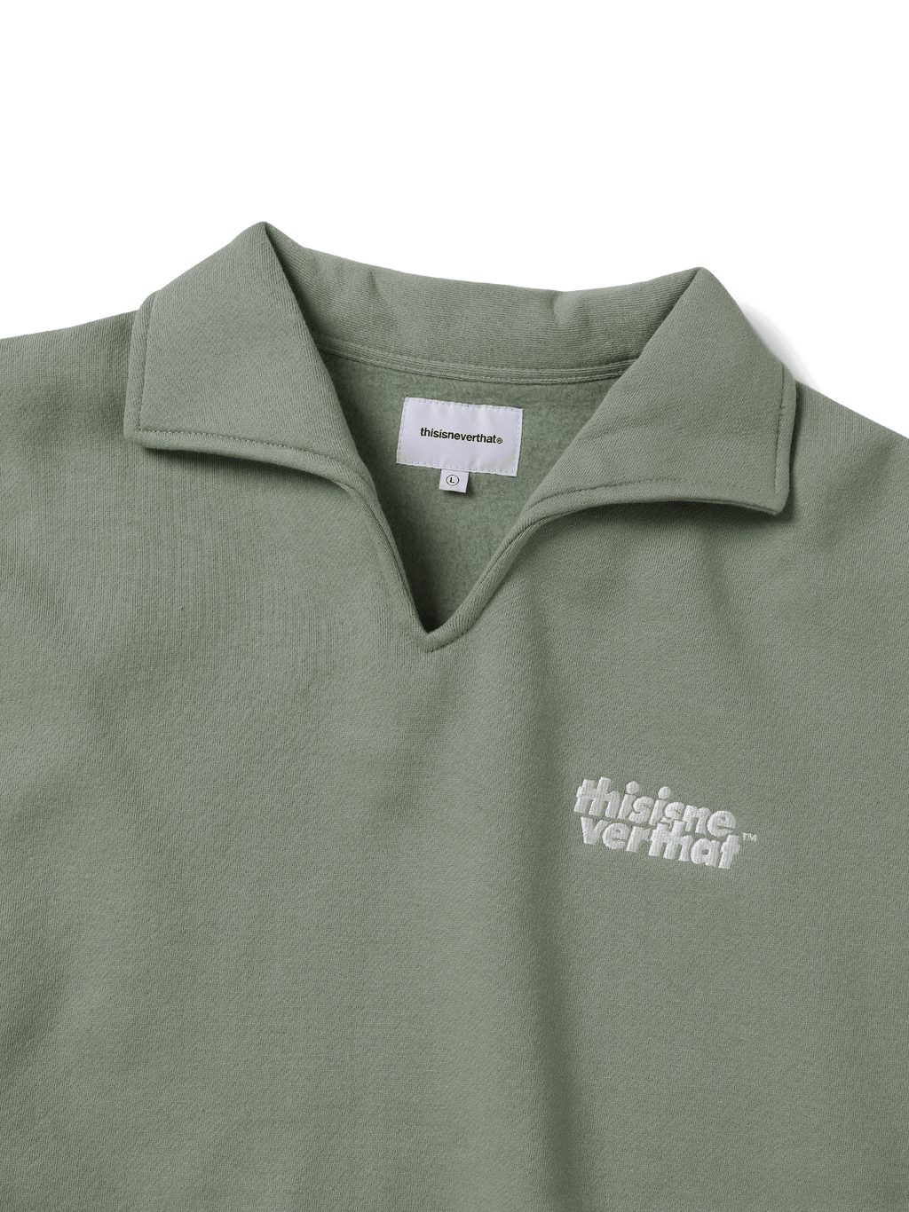 thisisneverthat - Open Collar Sweatshirt (Light Olive) product image 2 | TRAB K-Fashion Australia