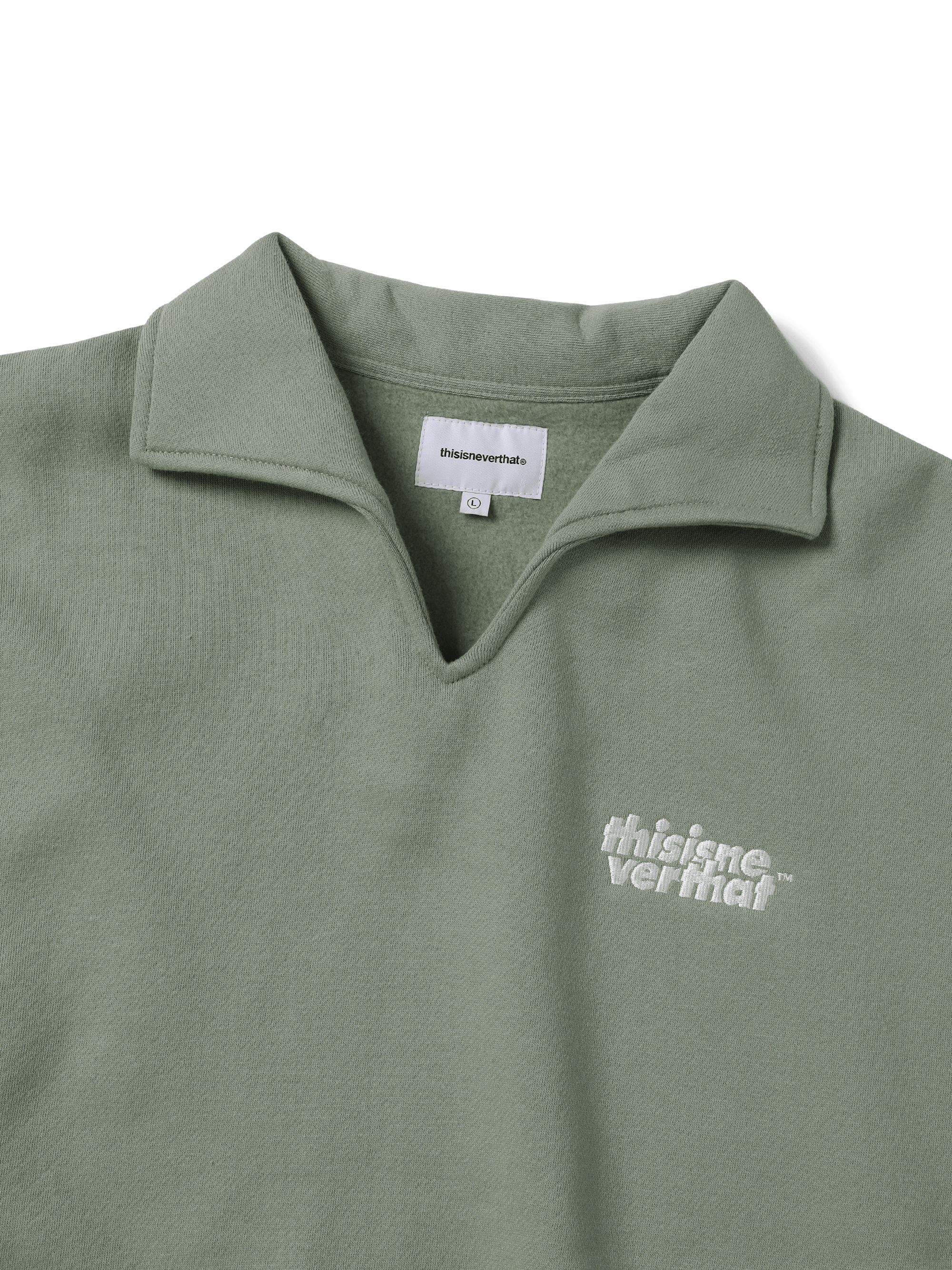 thisisneverthat - Open Collar Sweatshirt (Light Olive) product image 2 | TRAB K-Fashion Australia