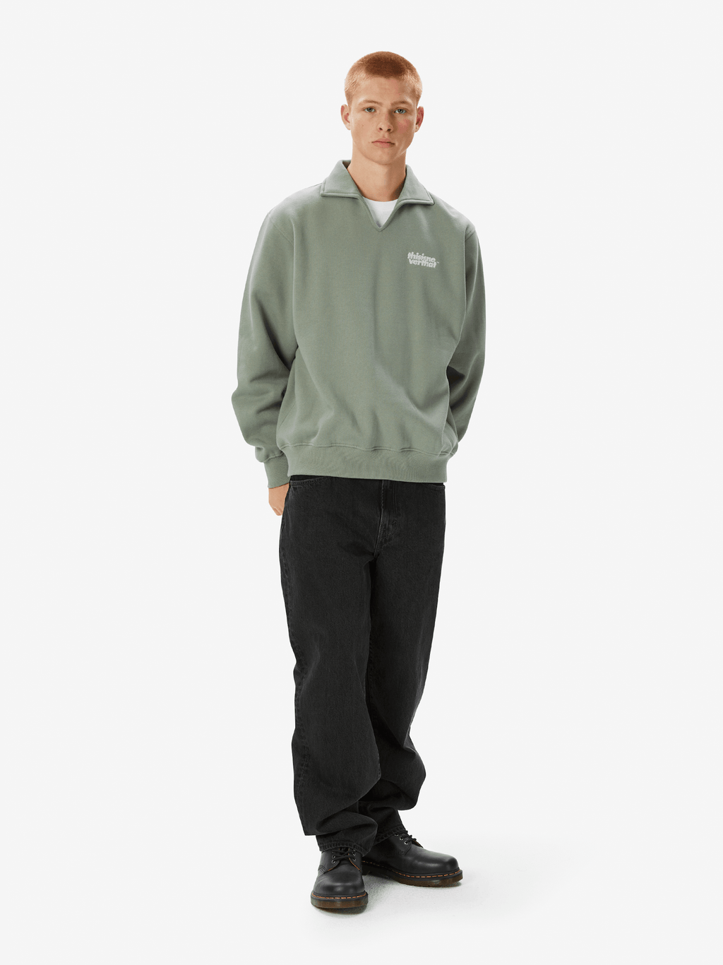 thisisneverthat - Open Collar Sweatshirt (Light Olive) product image 6 | TRAB K-Fashion Australia