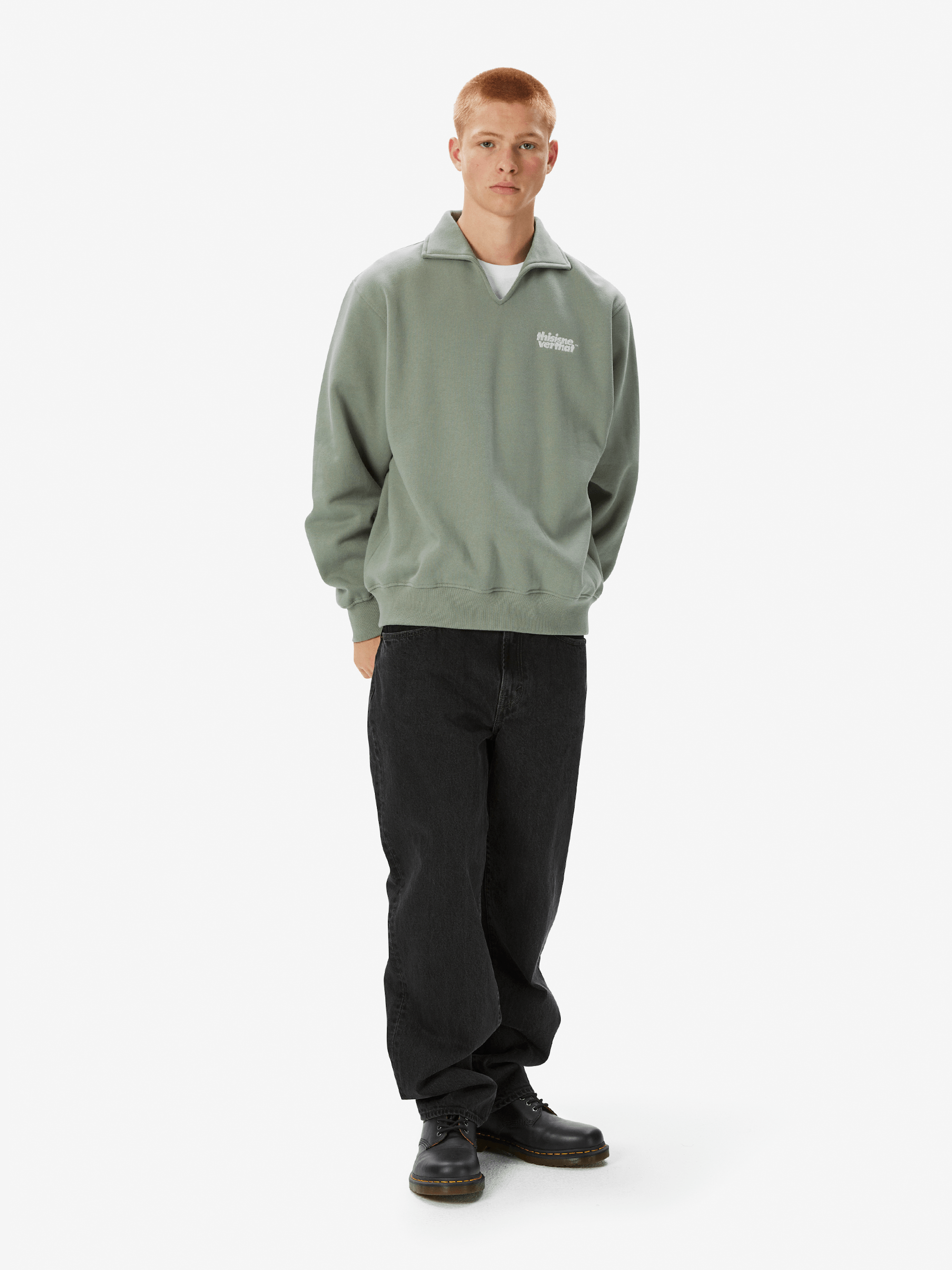 thisisneverthat - Open Collar Sweatshirt (Light Olive) product image 6 | TRAB K-Fashion Australia