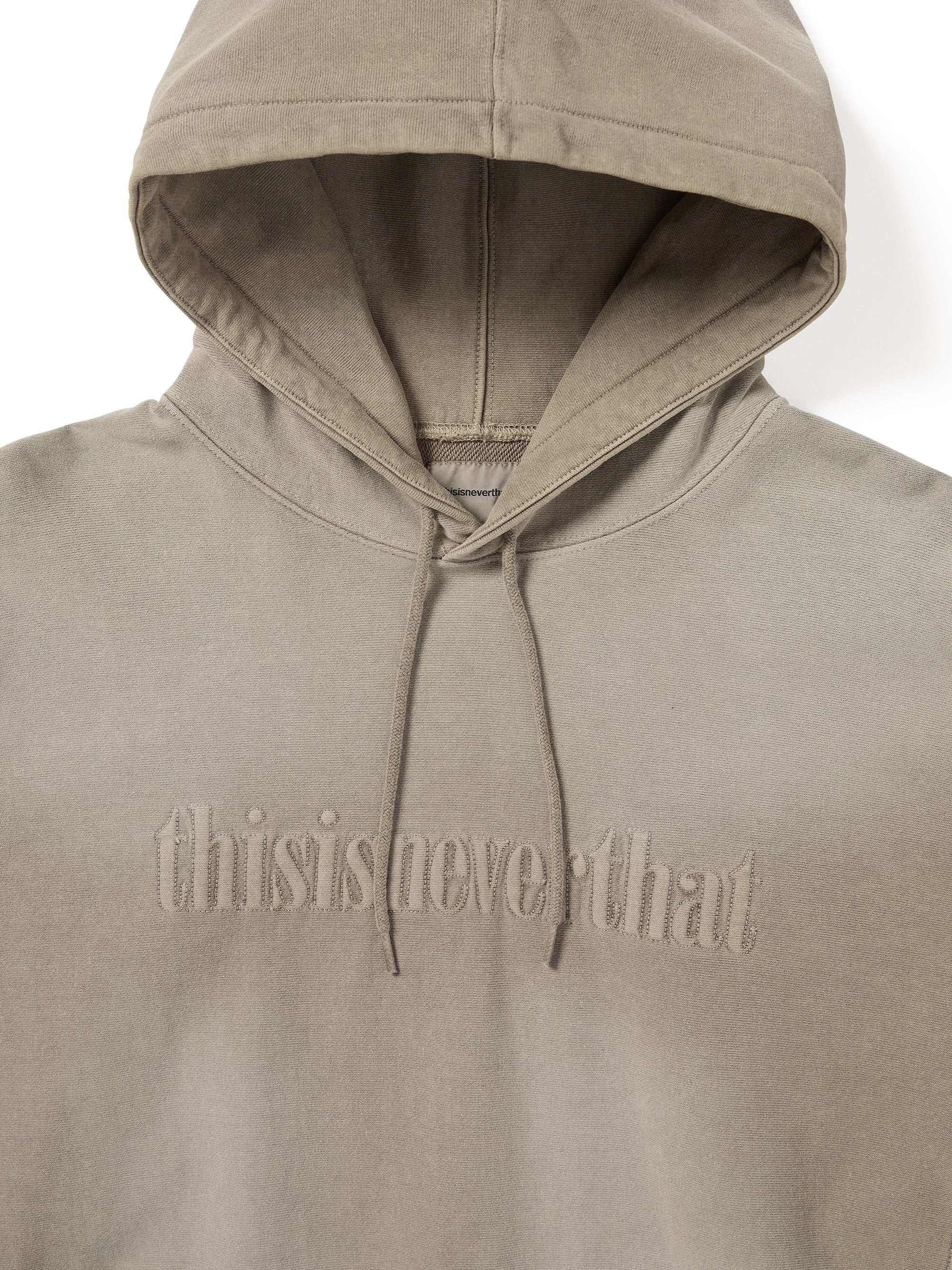 thisisneverthat - Overdyed Embroidery Hoodie (Desert Grey) product image 2 | TRAB K-Fashion Australia