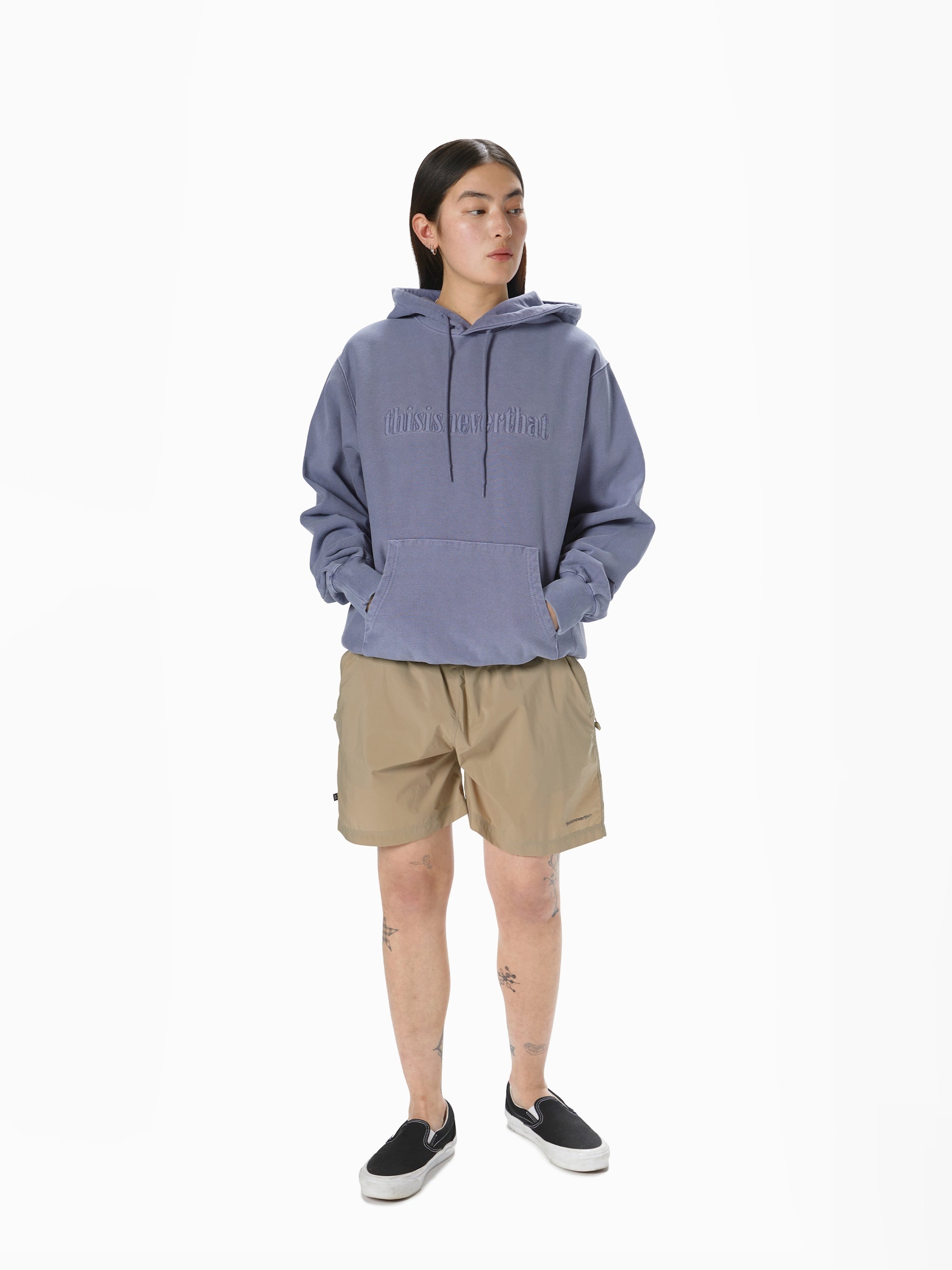 thisisneverthat - Overdyed Embroidery Hoodie (Purple Grey) product image 5 | TRAB K-Fashion Australia