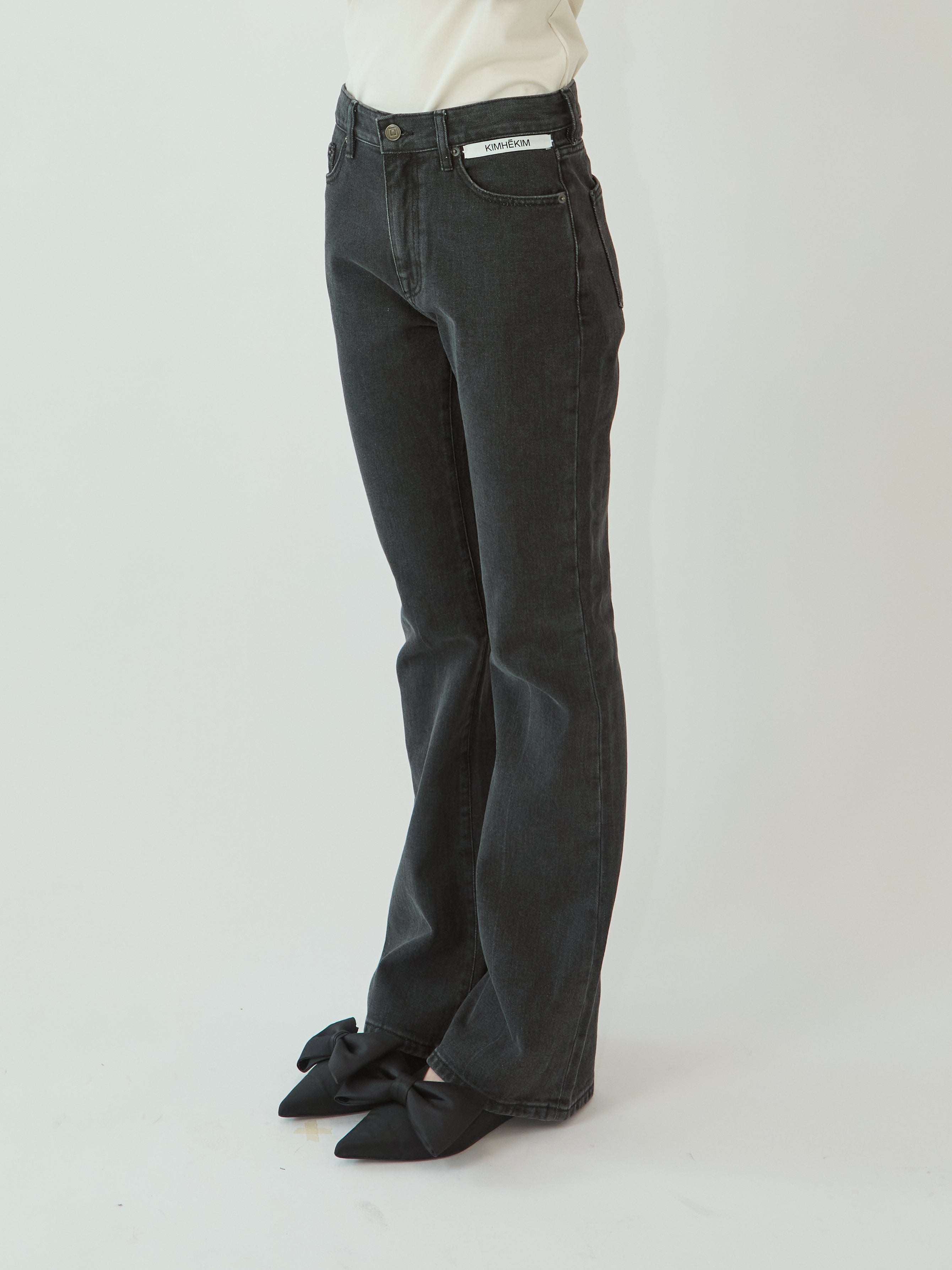 Kimhe Kim - Back Pocket Heart Patch Flare Jeans (Black) product image 2 | TRAB K-Fashion Australia