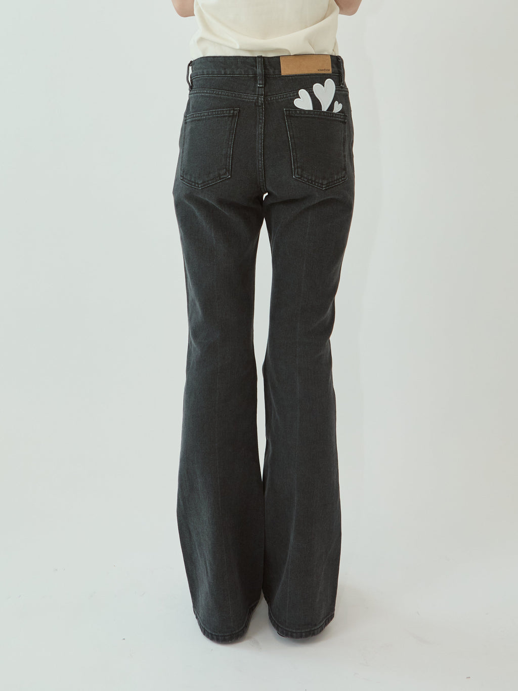 Kimhe Kim - Back Pocket Heart Patch Flare Jeans (Black) product image 3 | TRAB K-Fashion Australia