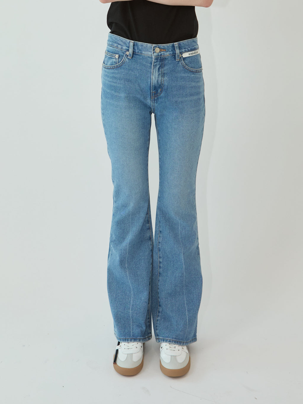 Kimhe Kim - Back Pocket Heart Patch Flare Jeans (Sky Blue) product image 1 | TRAB K-Fashion Australia