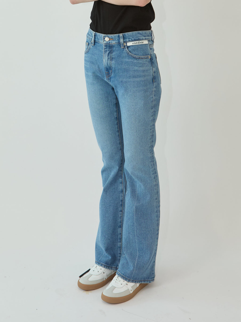 Kimhe Kim - Back Pocket Heart Patch Flare Jeans (Sky Blue) product image 2 | TRAB K-Fashion Australia