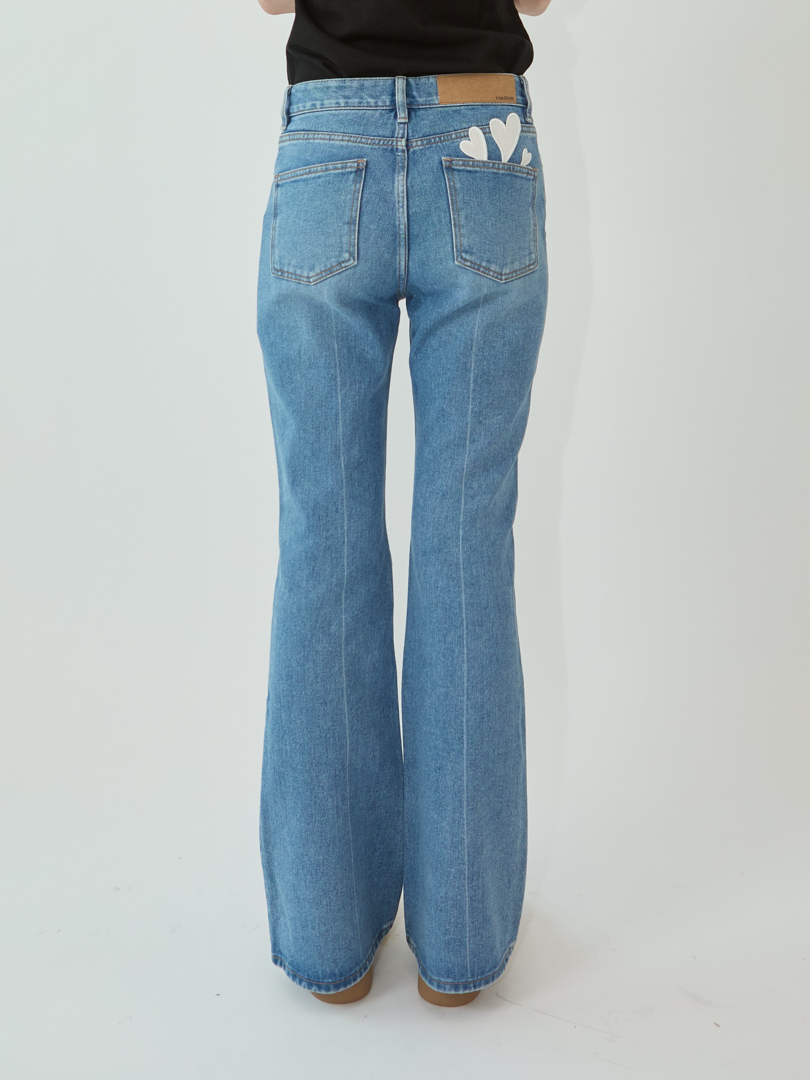 Kimhe Kim - Back Pocket Heart Patch Flare Jeans (Sky Blue) product image 3 | TRAB K-Fashion Australia