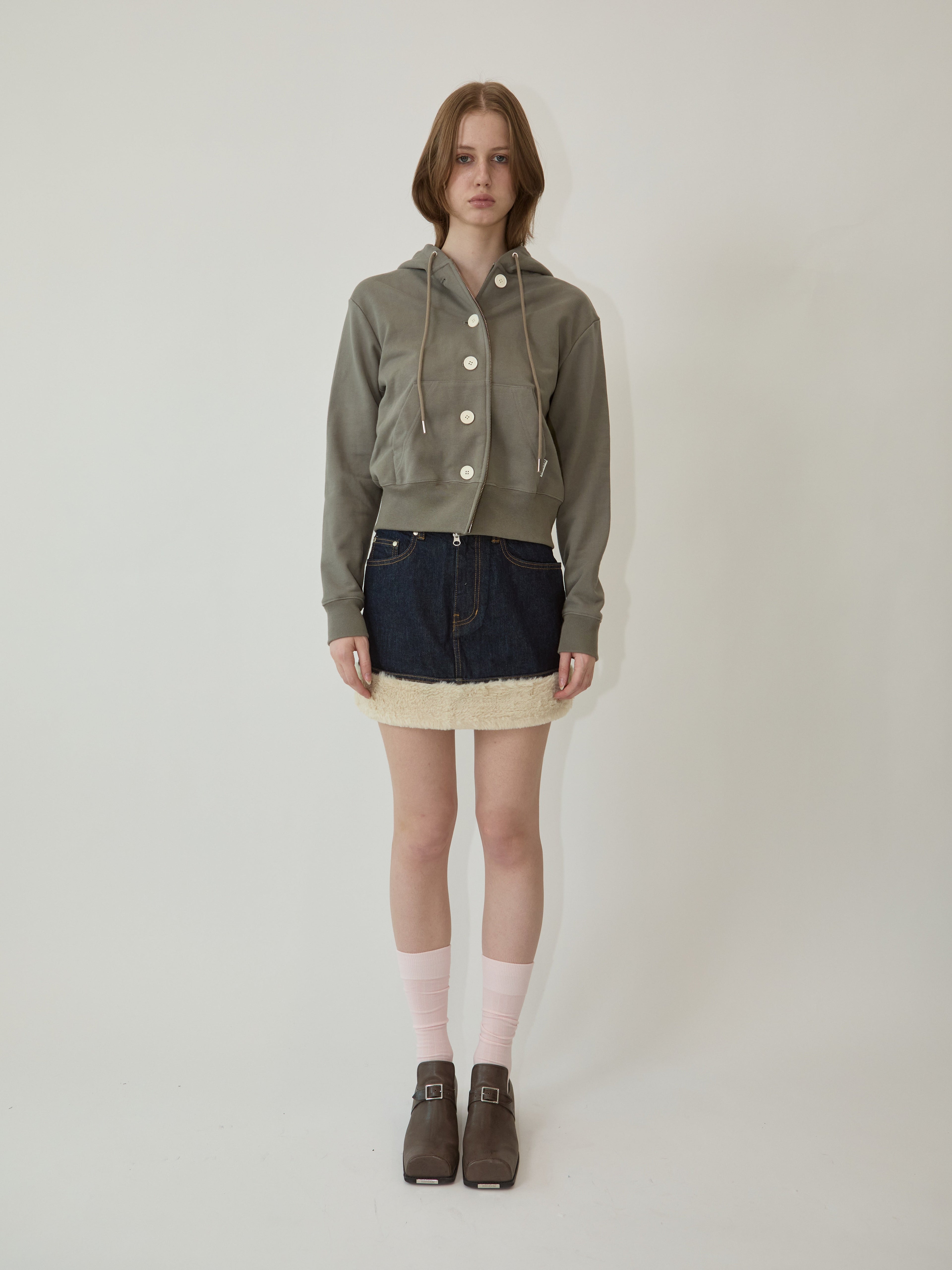 Kimhe Kim - Ash Button Zip-Up Hoodie (Khaki) product image 1 | TRAB K-Fashion Australia