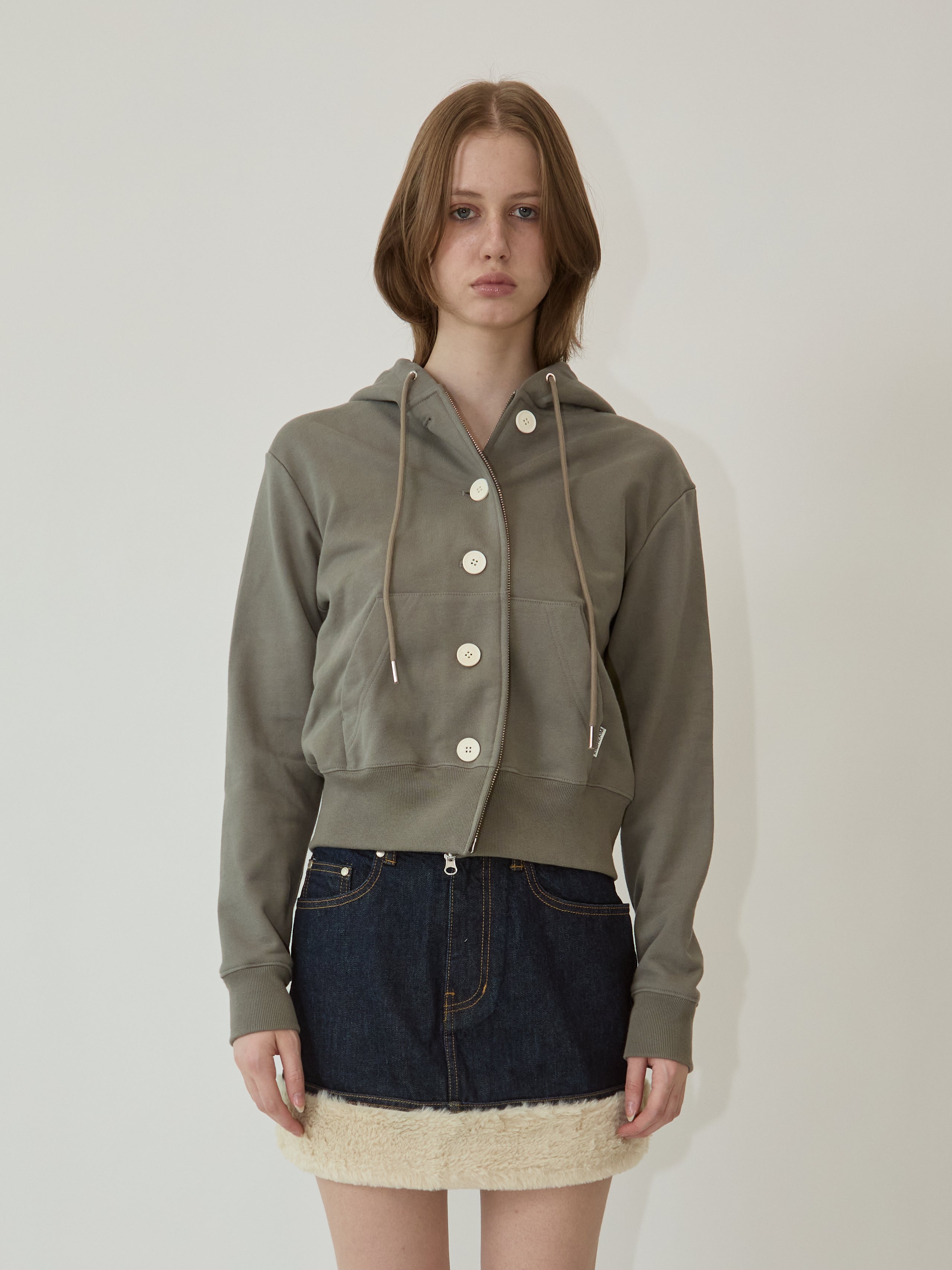 Kimhe Kim - Ash Button Zip-Up Hoodie (Khaki) product image 2 | TRAB K-Fashion Australia