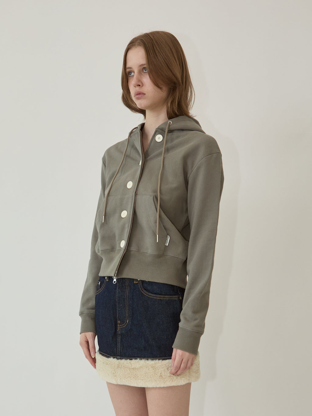 Kimhe Kim - Ash Button Zip-Up Hoodie (Khaki) product image 3 | TRAB K-Fashion Australia
