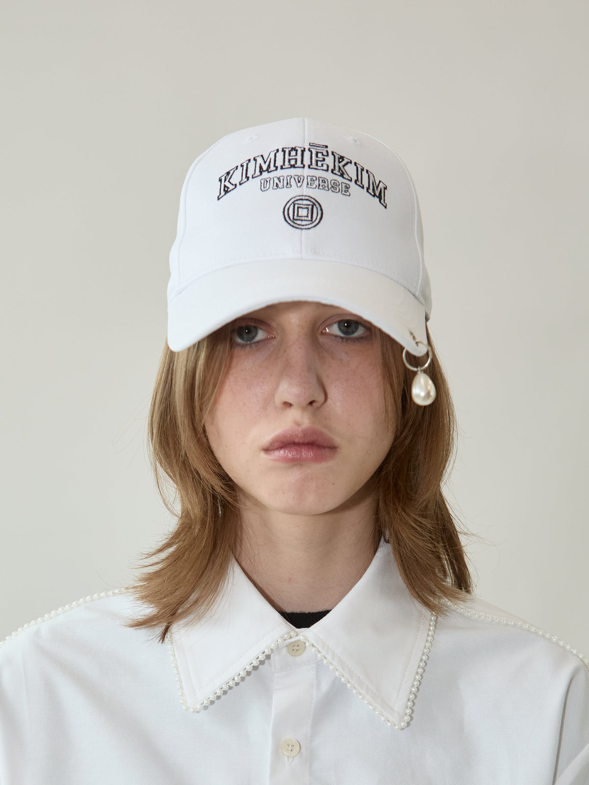 Kimhe Kim - Pearl Pierced Baseball Cap (White) product image 1 | TRAB K-Fashion Australia