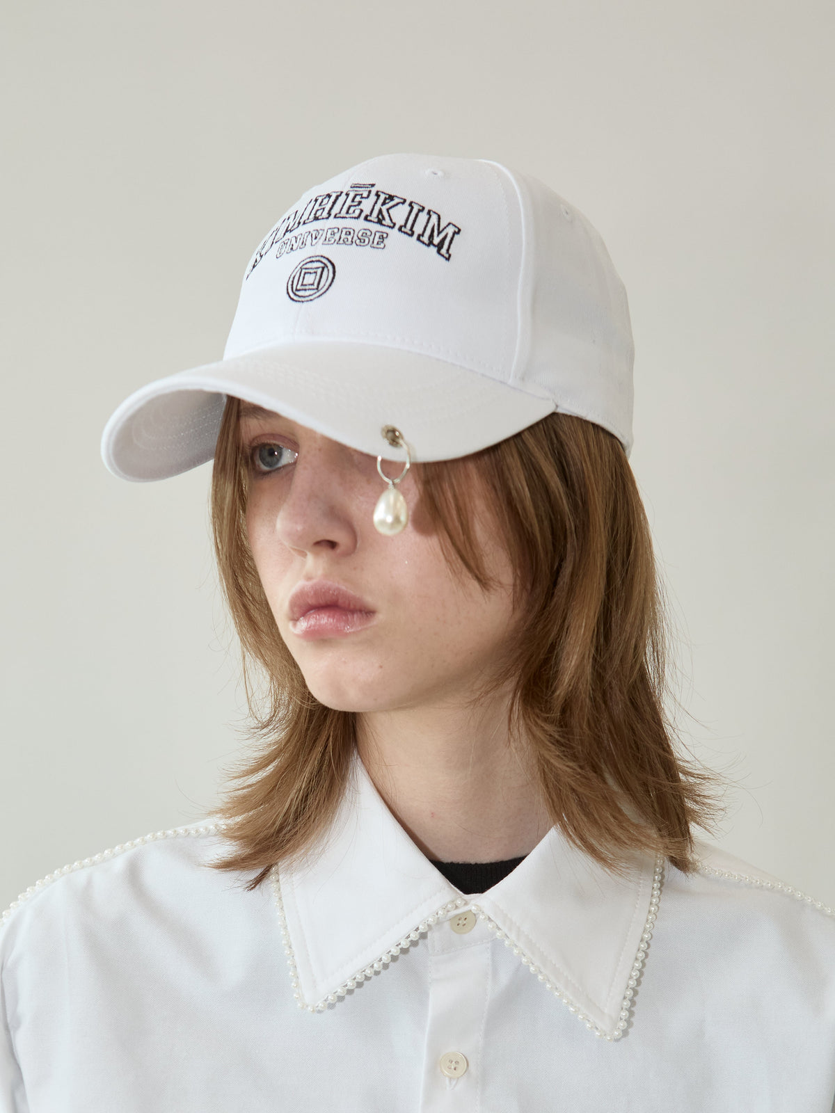 Kimhe Kim - Pearl Pierced Baseball Cap (White) product image 2 | TRAB K-Fashion Australia