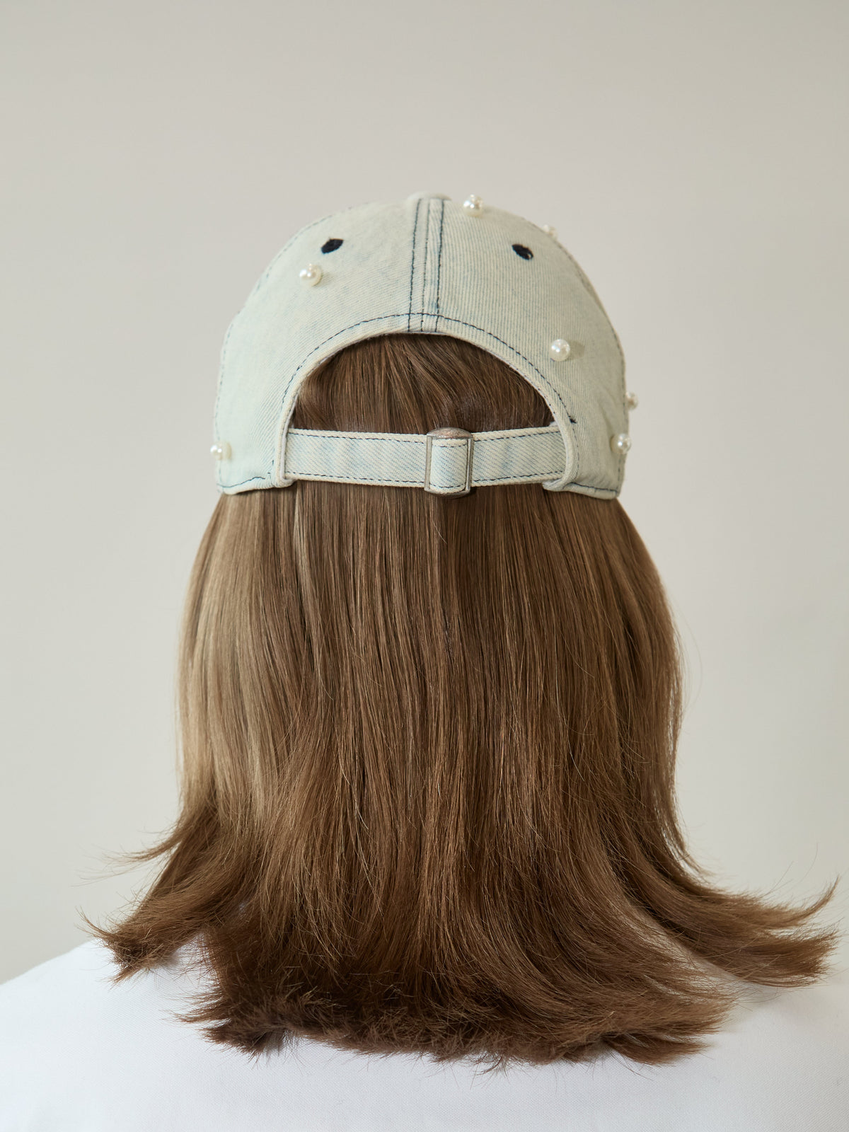 Kimhe Kim - Washed Pearl Denim Ball Cap (Sky Blue) product image 3 | TRAB K-Fashion Australia