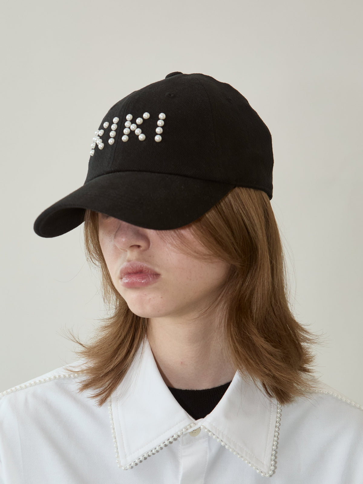 Kimhe Kim - Kiki Pearl Embellished Ball Cap (Black) product image 2 | TRAB K-Fashion Australia