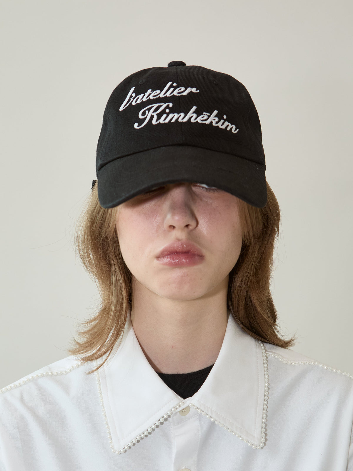Kimhe Kim - Washed Atelier Embroidered Denim Ball Cap (Black) product image 1 | TRAB K-Fashion Australia