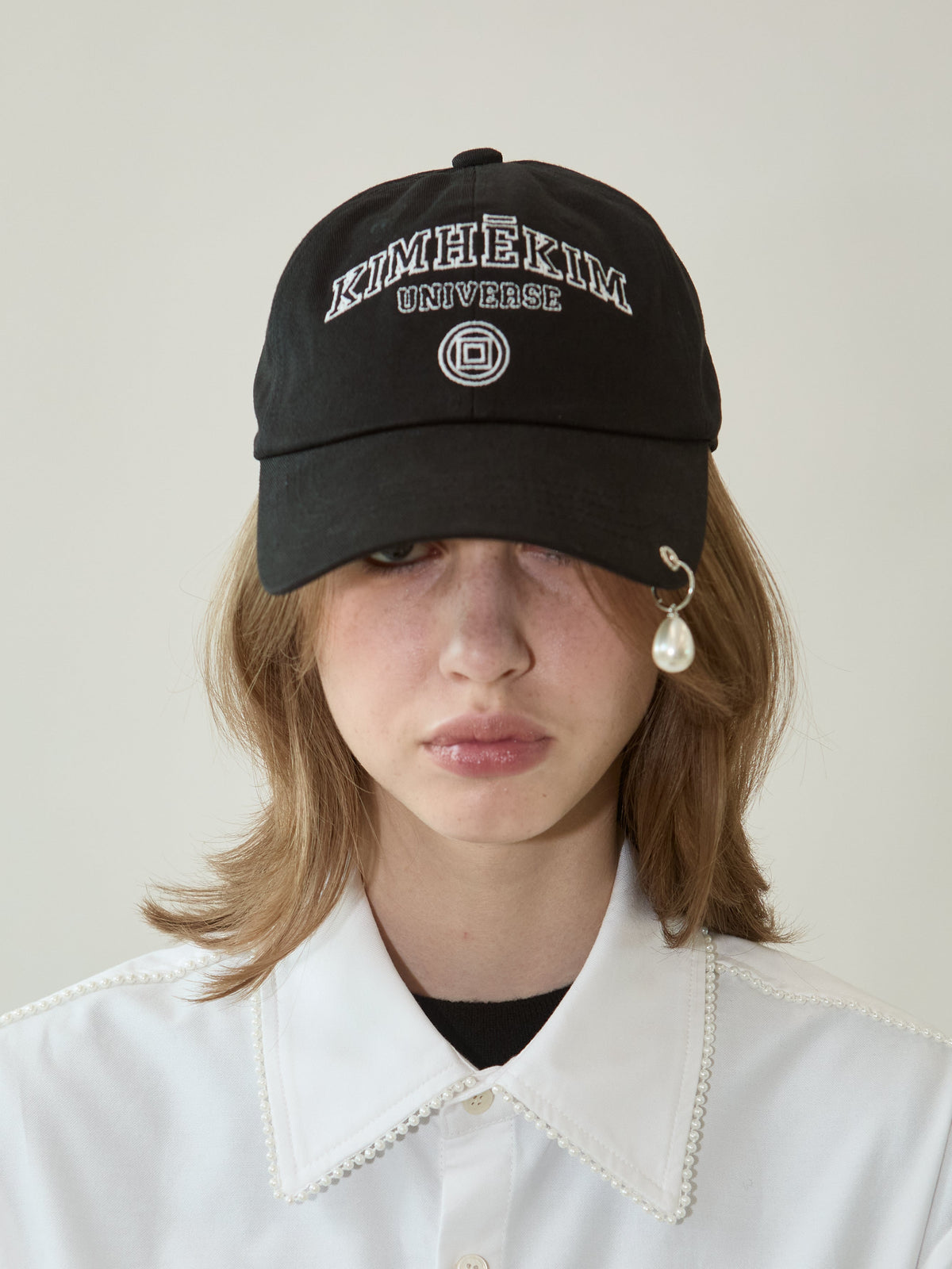 Kimhe Kim - Pearl Pierced Baseball Cap (Black) product image 1 | TRAB K-Fashion Australia