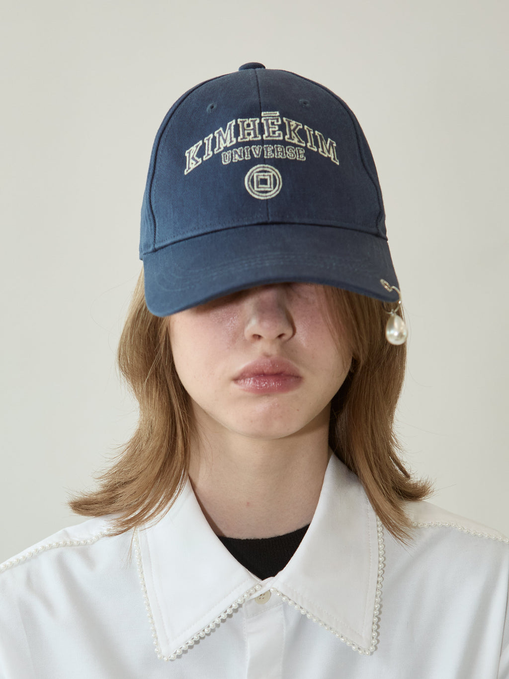 Kimhe Kim - Pearl Pierced Baseball Cap (Navy/Yellow) product image 1 | TRAB K-Fashion Australia