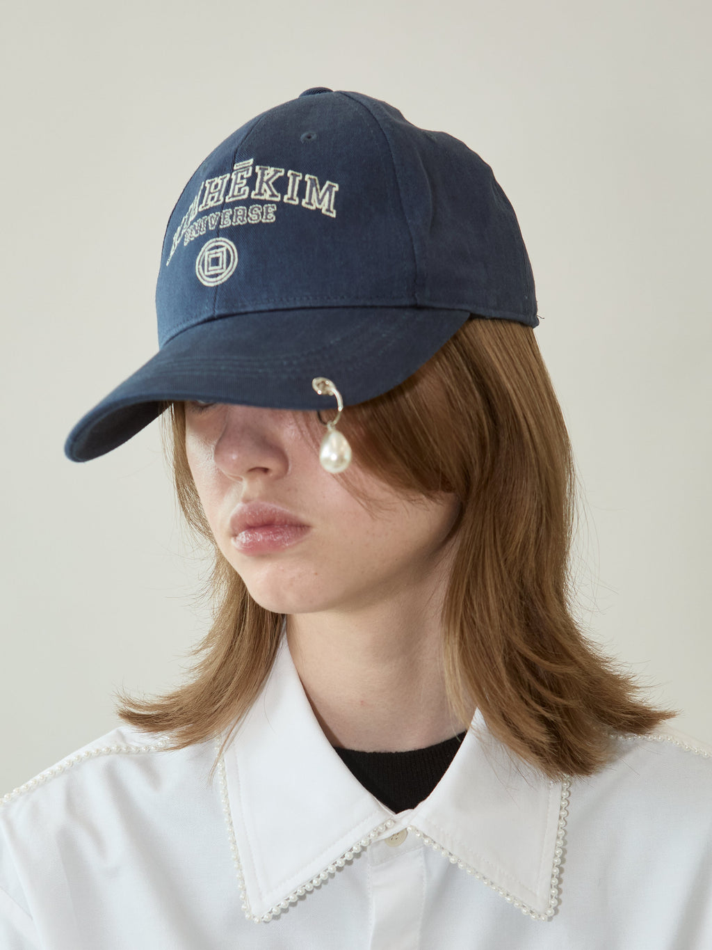 Kimhe Kim - Pearl Pierced Baseball Cap (Navy/Yellow) product image 2 | TRAB K-Fashion Australia