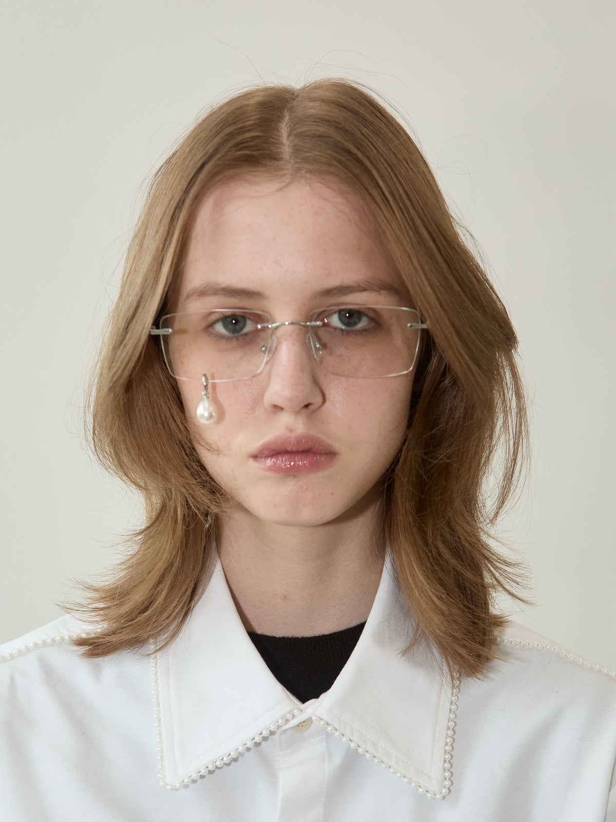 Kimhe Kim - Frameless Pearl Tear Square Glasses (Silver) product image 1 | TRAB K-Fashion Australia