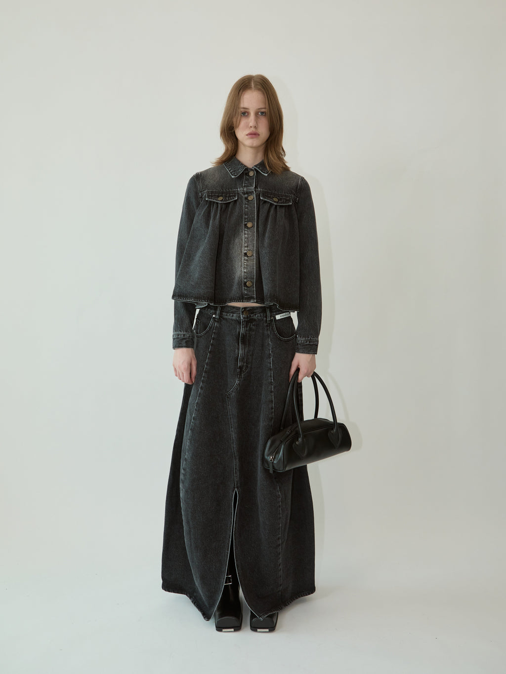 Kimhe Kim - Julia Shirring Denim Jacket (Black) product image 1 | TRAB K-Fashion Australia