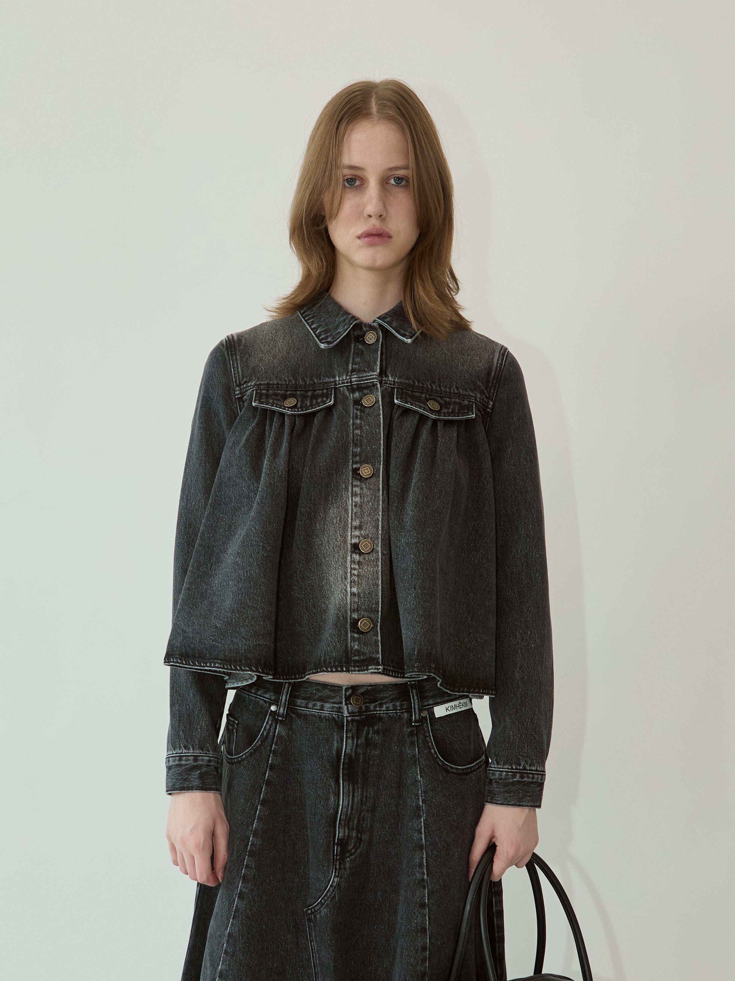 Kimhe Kim - Julia Shirring Denim Jacket (Black) product image 2 | TRAB K-Fashion Australia