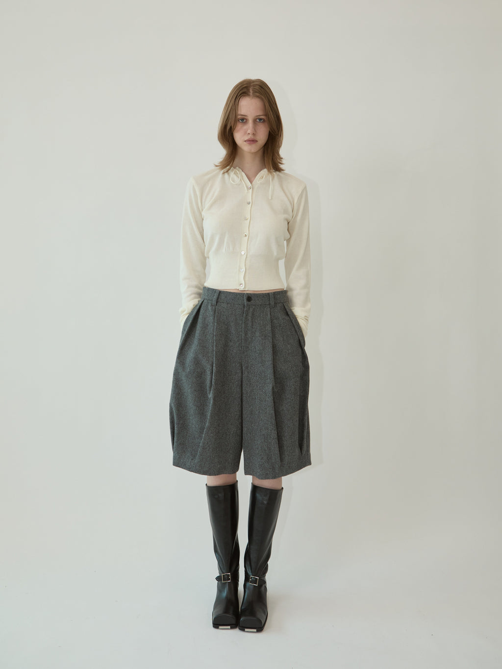 Kimhe Kim - Wool-Blended Alex Bermuda Pants (Charcoal) product image 1 | TRAB K-Fashion Australia