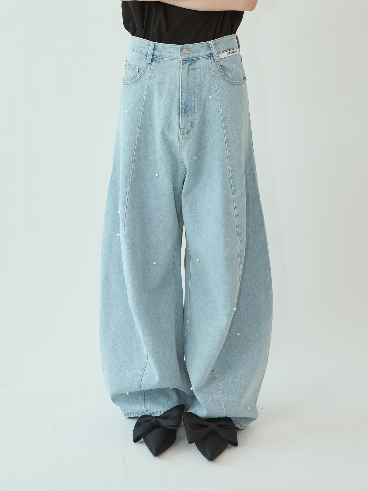 Kimhe Kim - Pearl Embellished Balloon Jeans (Sky Blue) product image 1 | TRAB K-Fashion Australia