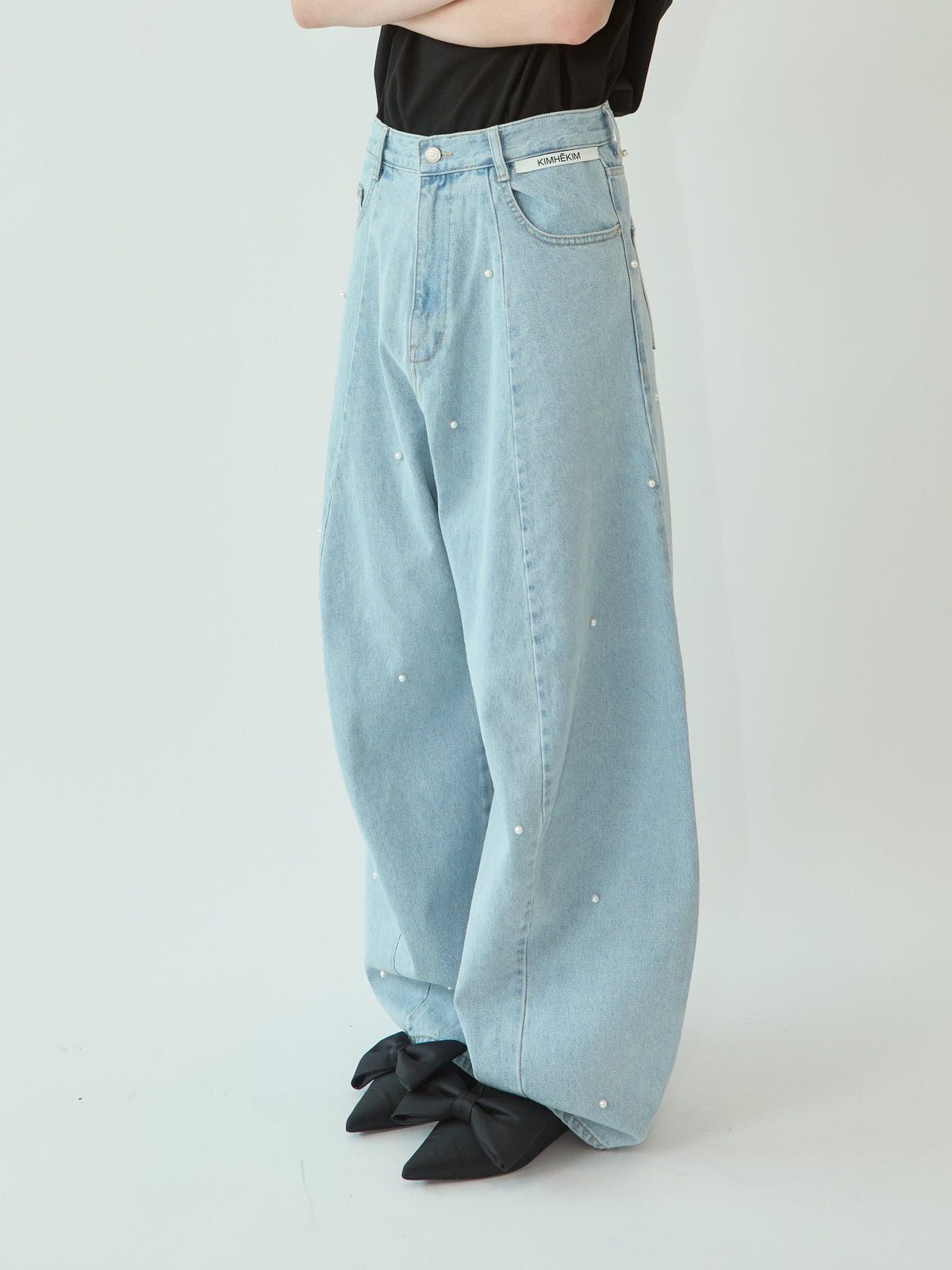 Kimhe Kim - Pearl Embellished Balloon Jeans (Sky Blue) product image 2 | TRAB K-Fashion Australia