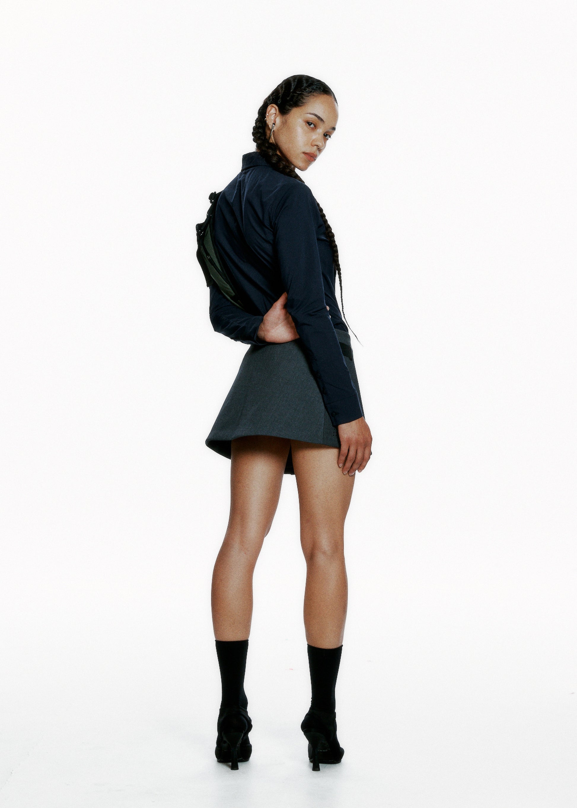 Hyein Seo - Slim Shirt w/ Pin (Navy) product image 3 | TRAB K-Fashion Australia