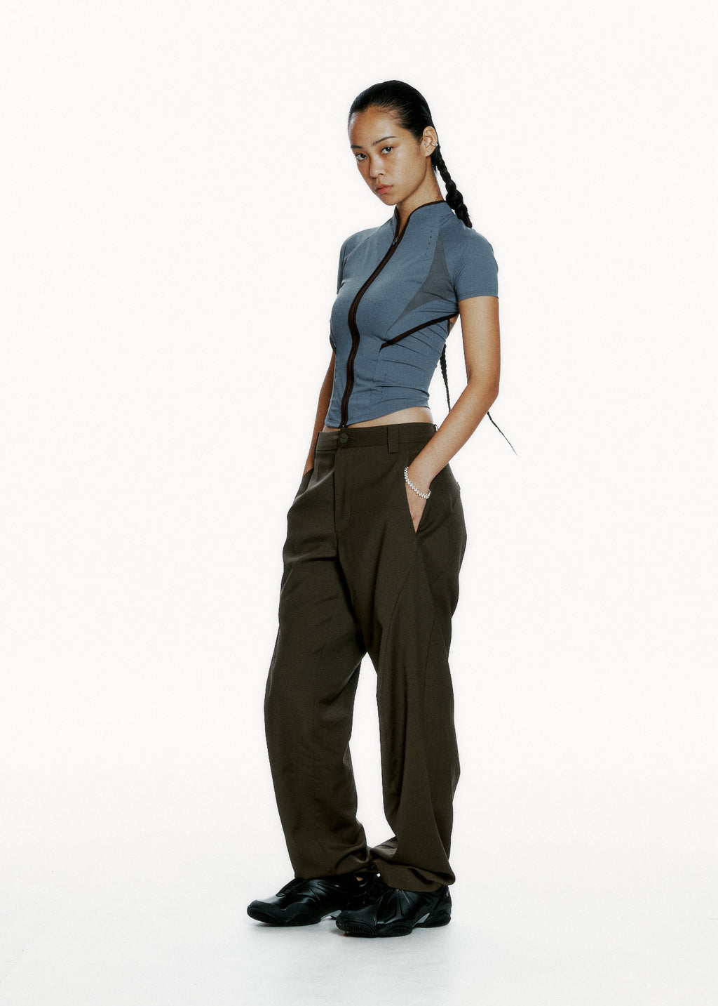 Hyein Seo - Slashed Zip Top (Fog Blue) product image 2 | TRAB K-Fashion Australia