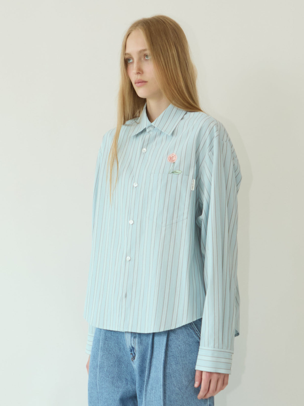 Kimhe Kim - Rose Embroidered Striped Shirt (Blue) product image 2 | TRAB K-Fashion Australia