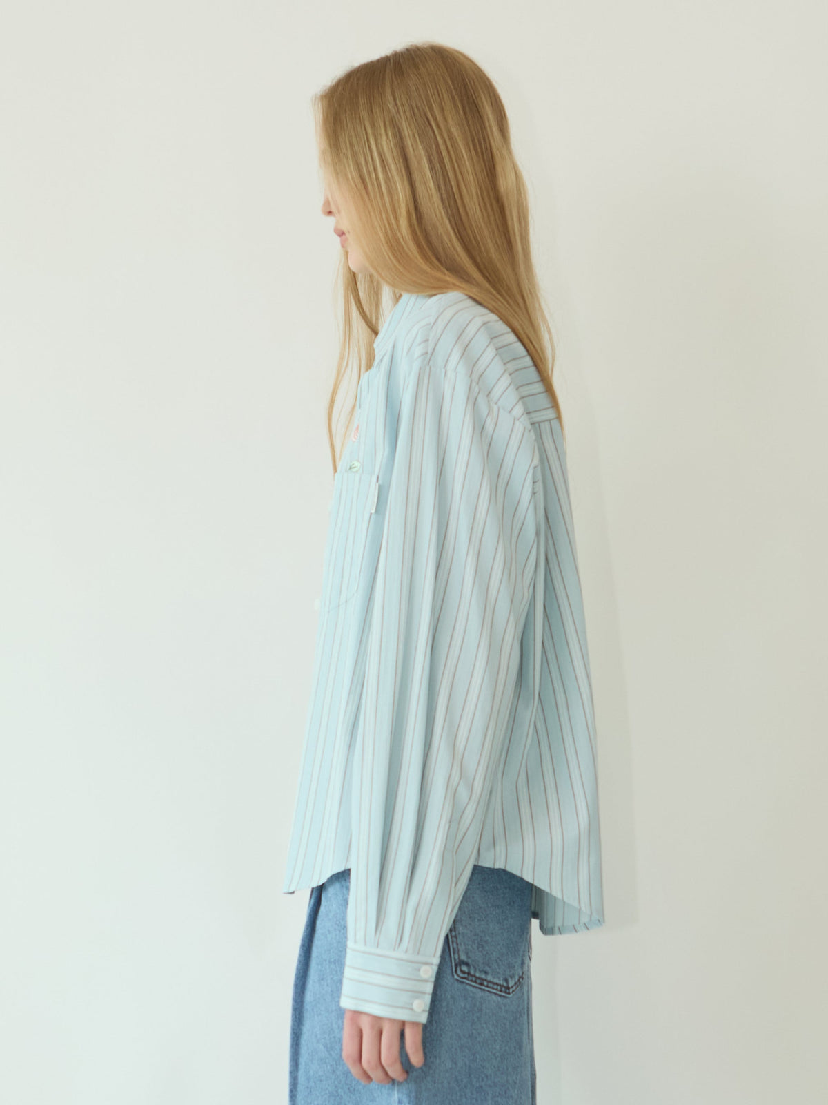 Kimhe Kim - Rose Embroidered Striped Shirt (Blue) product image 3 | TRAB K-Fashion Australia