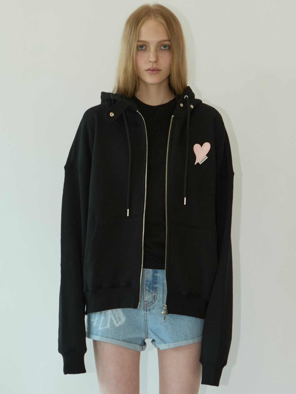 Kimhe Kim - Heart Patch Zip-Up Hoodie(black/Pink) product image 1 | TRAB K-Fashion Australia
