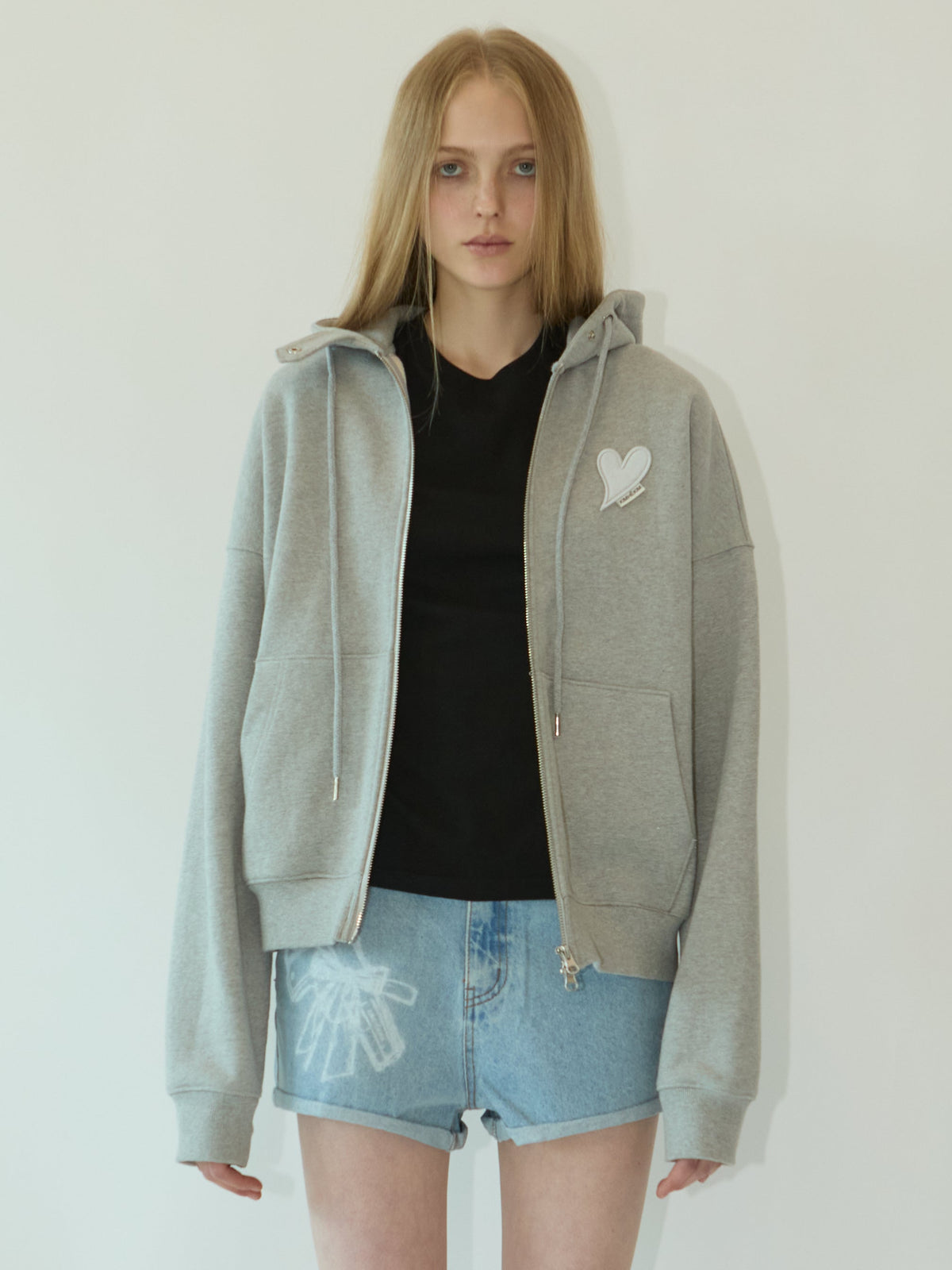 Kimhe Kim - Heart Patch Zip-Up Hoodie (Melange Grey) product image 1 | TRAB K-Fashion Australia