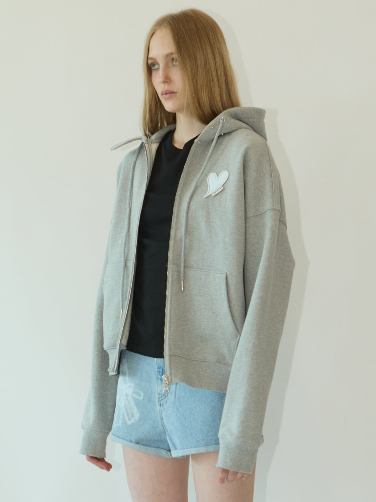 Kimhe Kim - Heart Patch Zip-Up Hoodie (Melange Grey) product image 2 | TRAB K-Fashion Australia