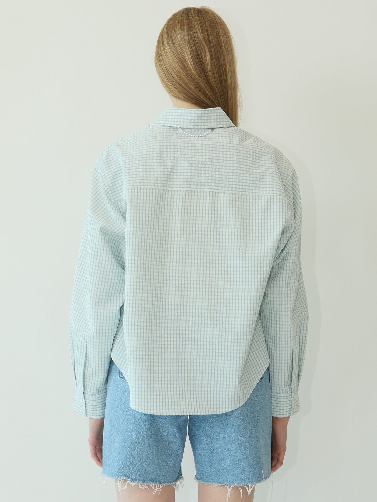 Kimhe Kim - Rose Embellished Checkered Shirt (Blue) product image 4 | TRAB K-Fashion Australia
