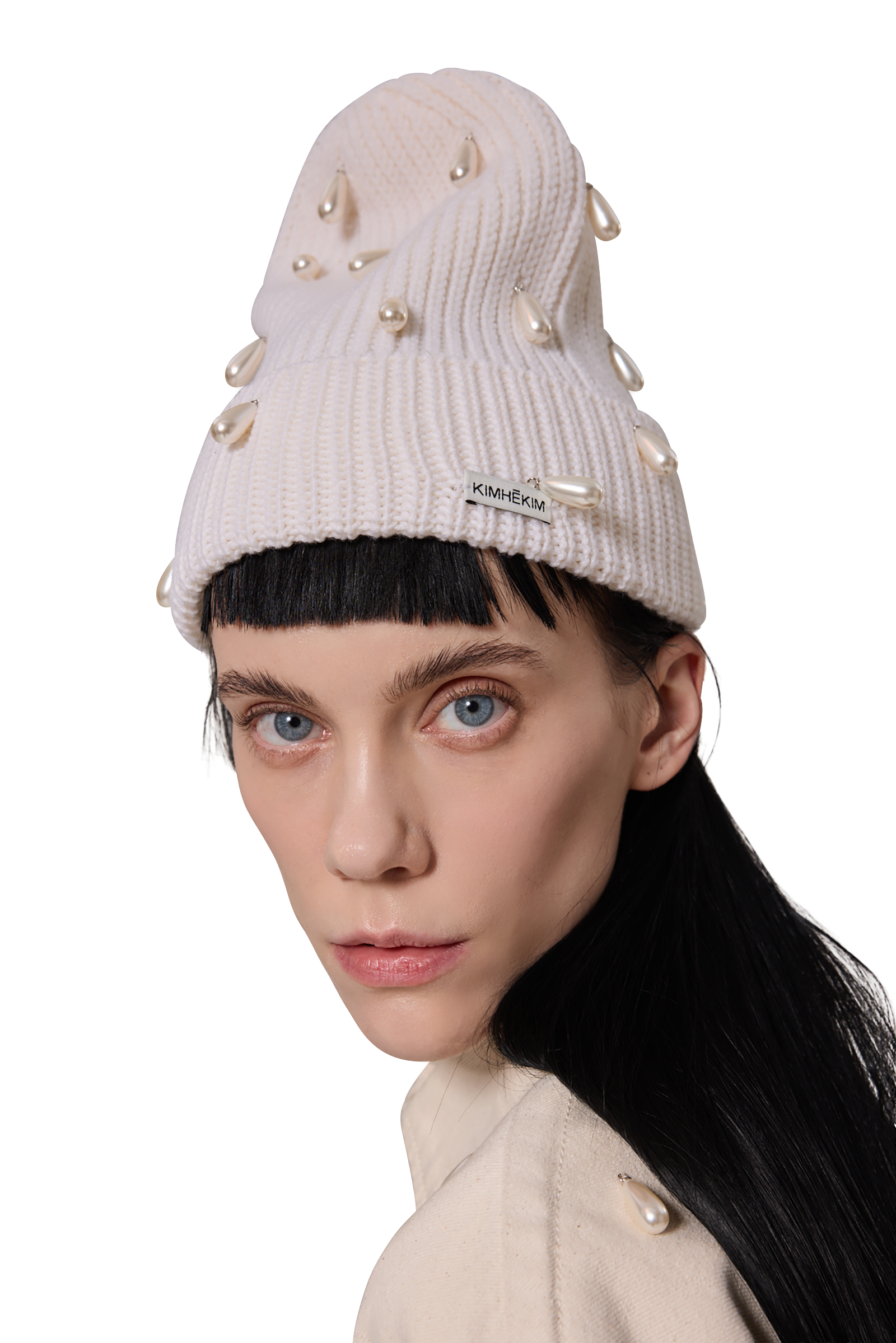 Kimhe Kim - Pearl Embellished Beanie (White) product image 1 | TRAB K-Fashion Australia