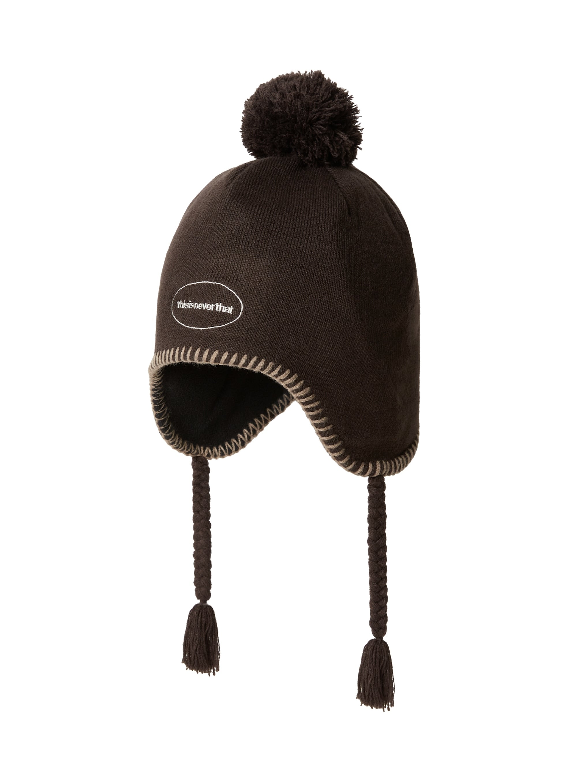 thisisneverthat - Pom Earflap Beanie (brown) product image 1 | TRAB K-Fashion Australia