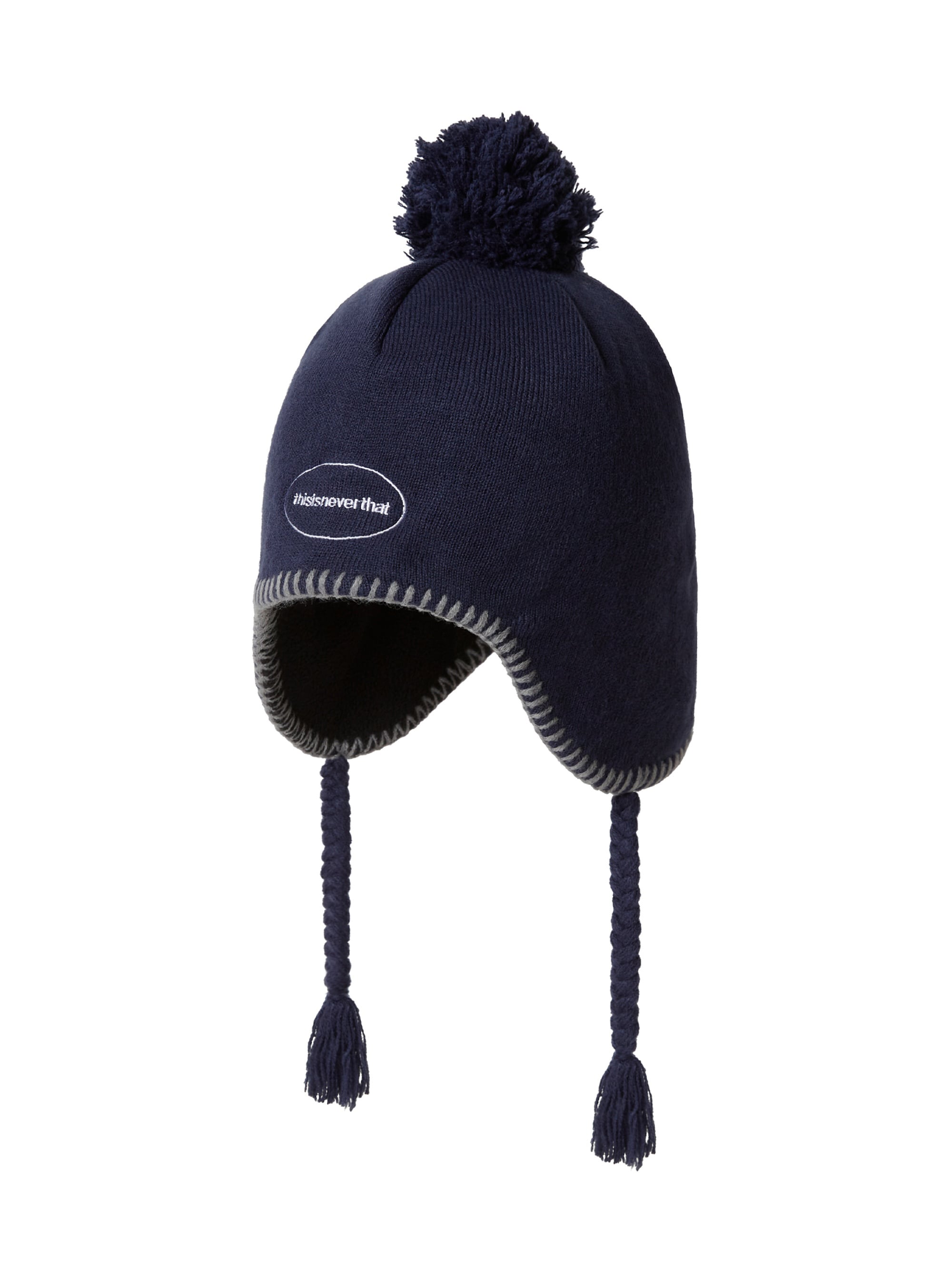 thisisneverthat - Pom Earflap Beanie (navy) product image 1 | TRAB K-Fashion Australia
