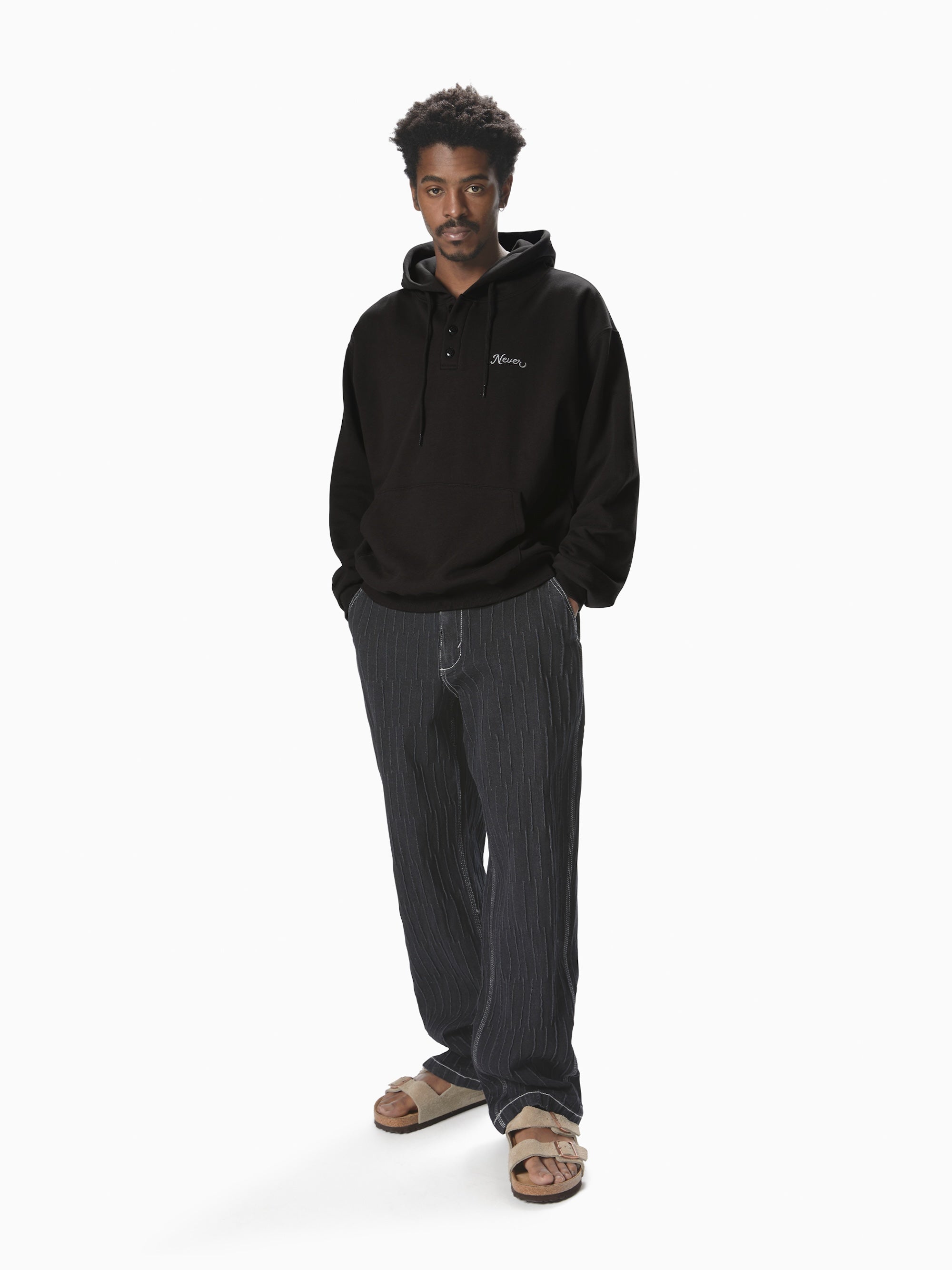 thisisneverthat - Quarter Button Hoodie (Off Black) product image 4 | TRAB K-Fashion Australia