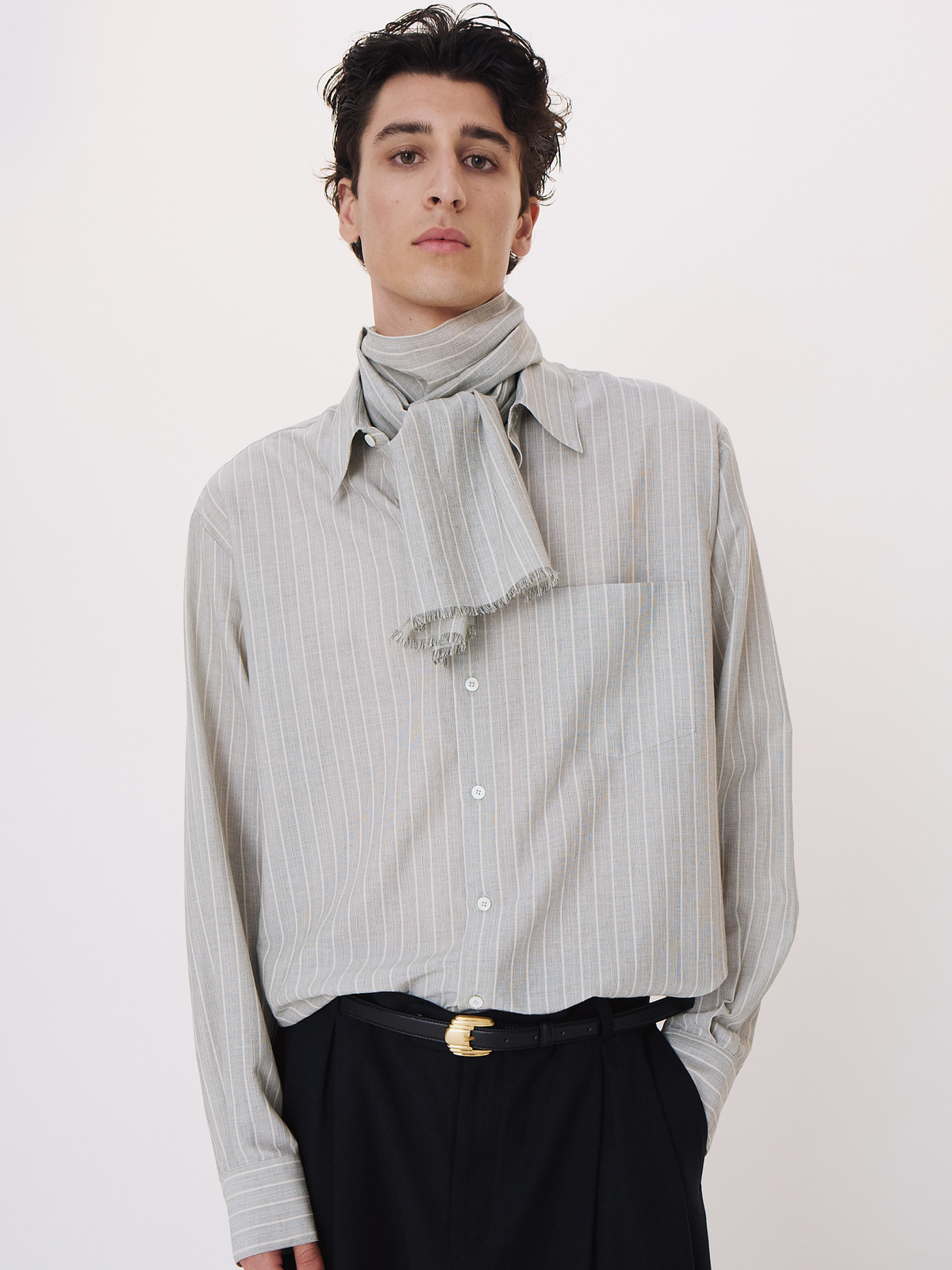 Recto - Cassel Stripe Muffler (Stone Grey) product image 2 | TRAB K-Fashion Australia