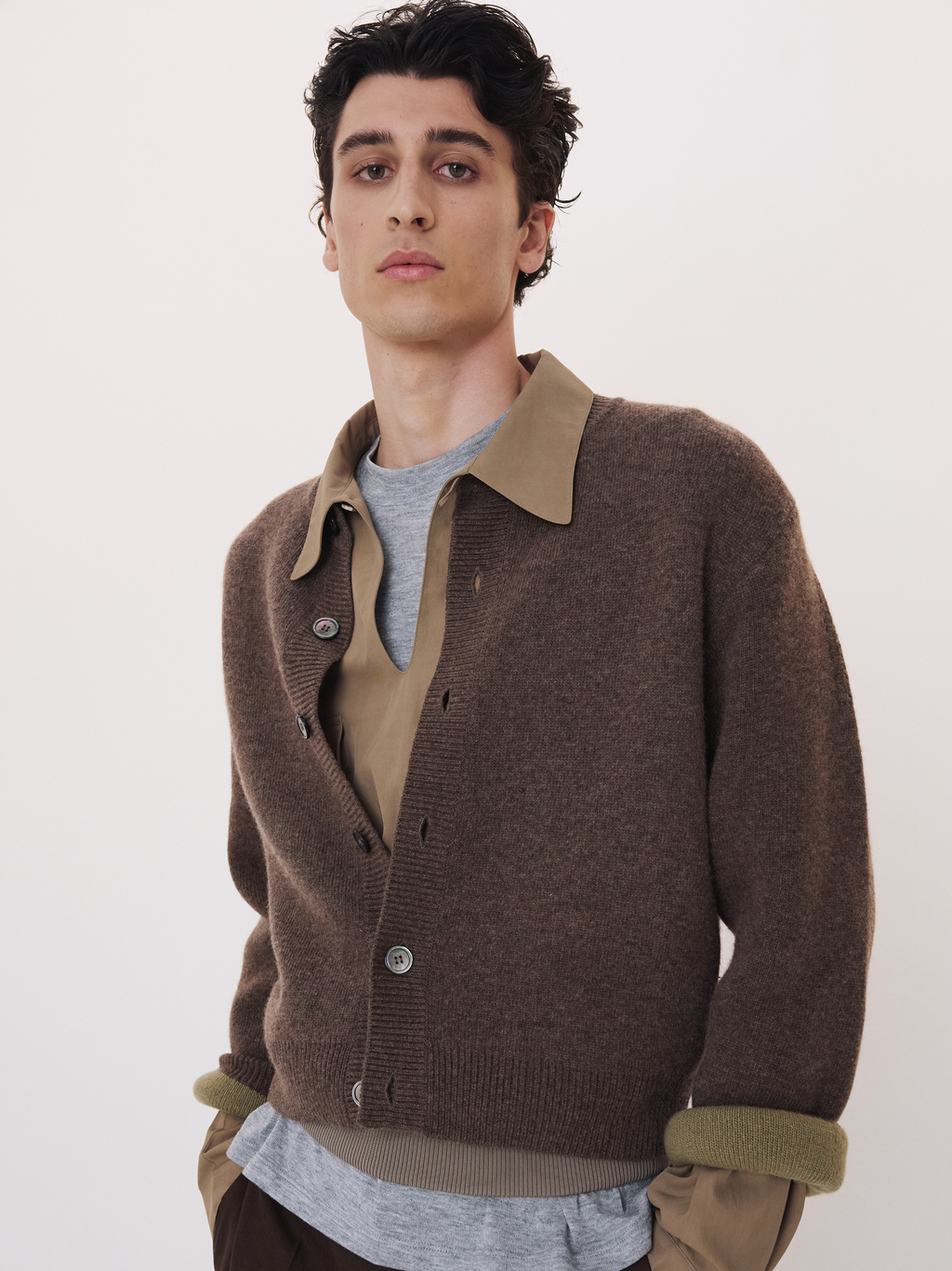 Recto - Double Face Contrast Cardigan (Taupe Brown) product image 1 | TRAB K-Fashion Australia