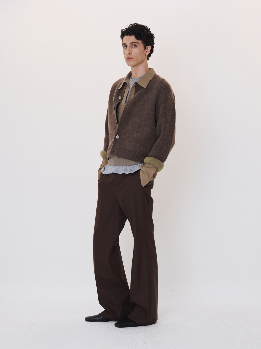 Recto - Double Face Contrast Cardigan (Taupe Brown) product image 2 | TRAB K-Fashion Australia