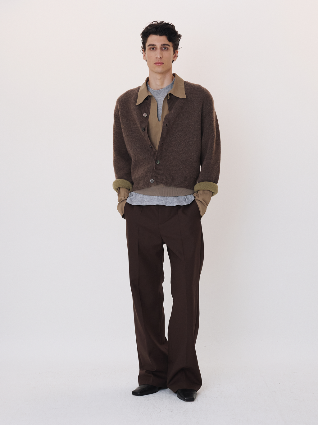Recto - Double Face Contrast Cardigan (Taupe Brown) product image 3 | TRAB K-Fashion Australia