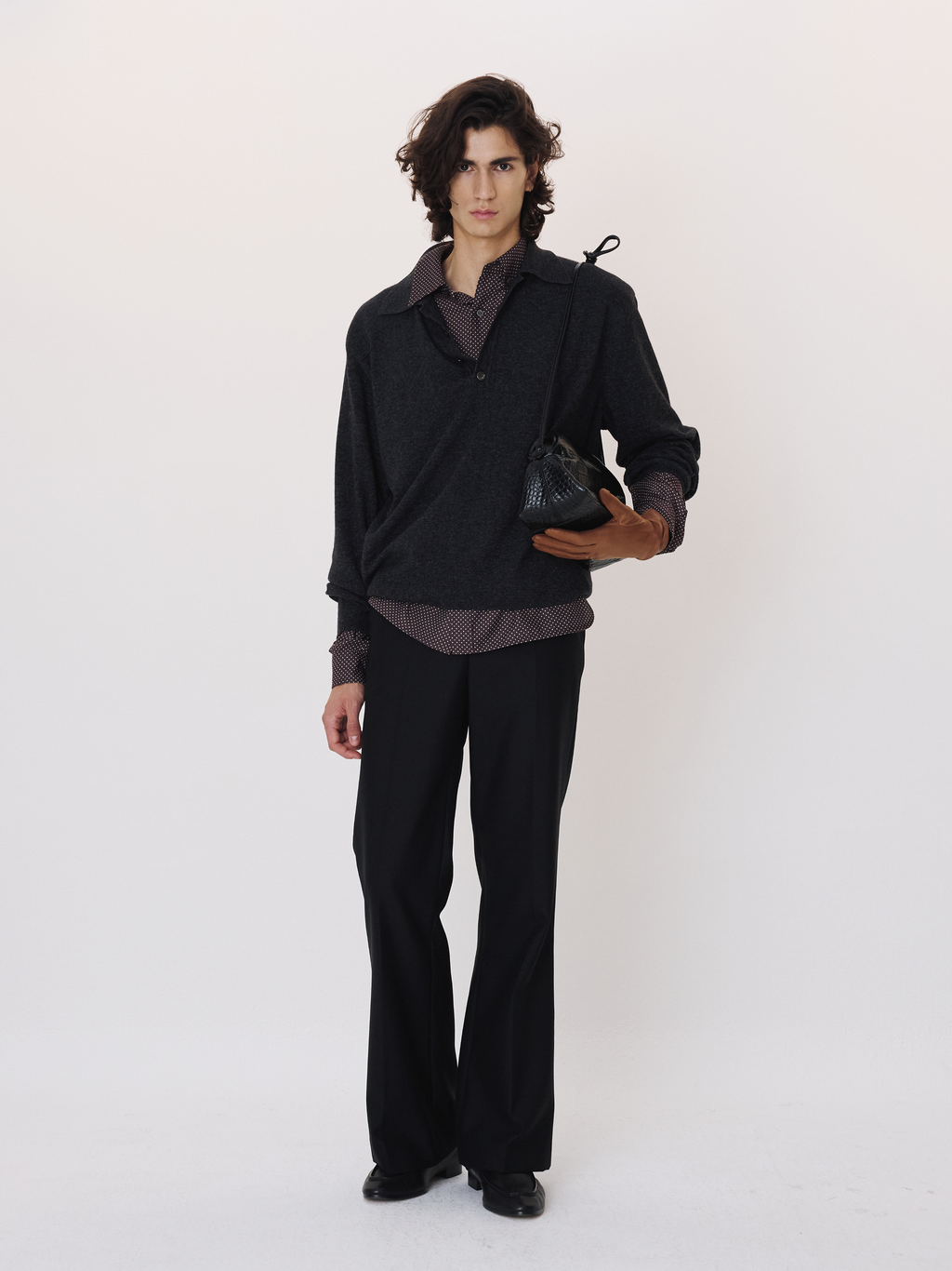 Recto - Double Shoulder Polo Knit Top (Charcoal Grey) product image 2 | TRAB K-Fashion Australia