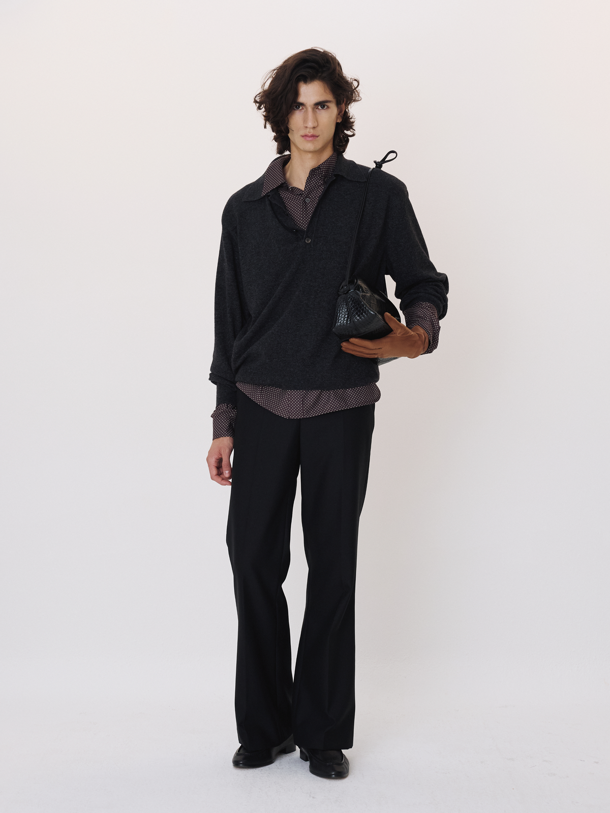 Recto - Double Shoulder Polo Knit Top (Charcoal Grey) product image 2 | TRAB K-Fashion Australia